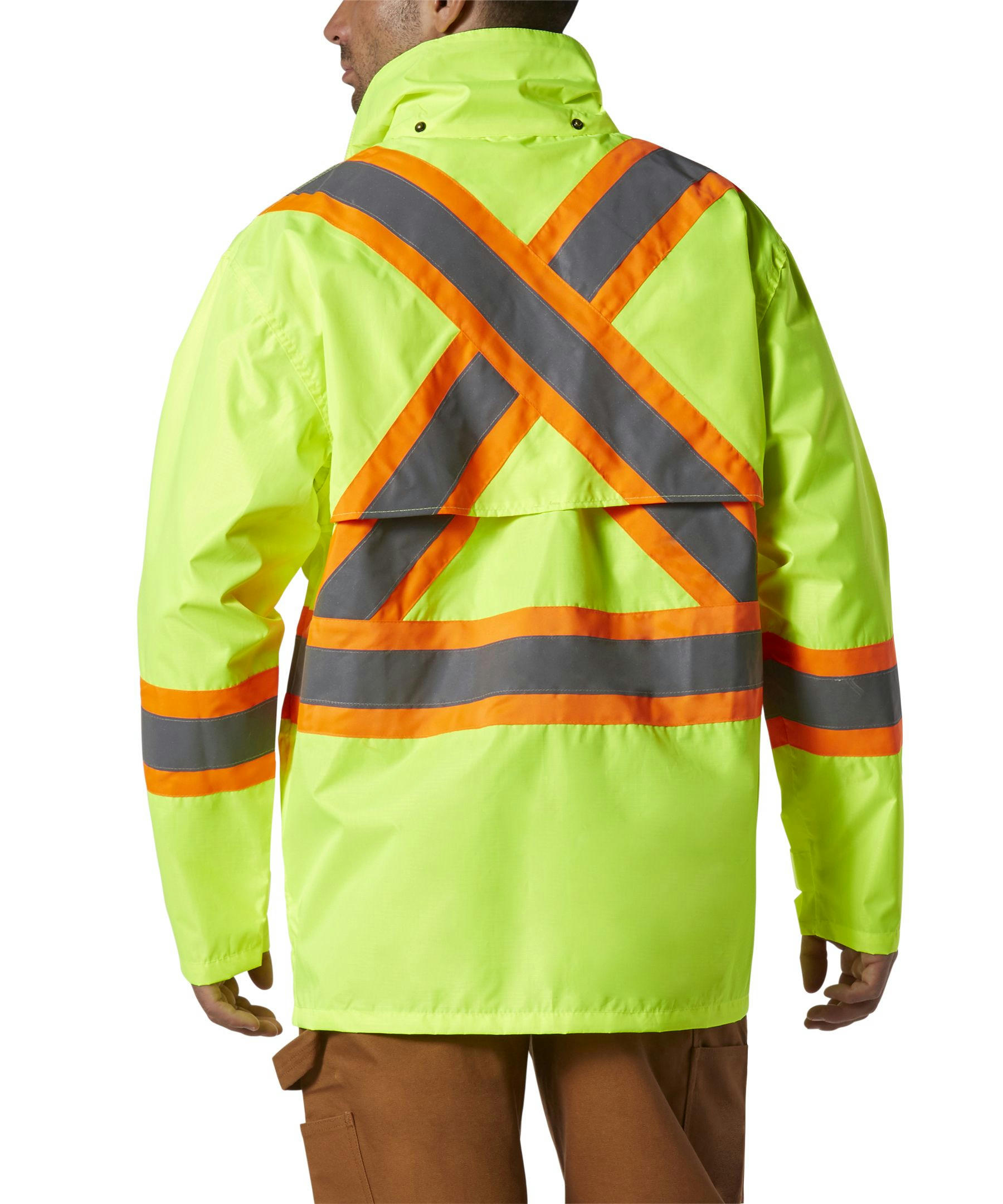 Open Road Men's Hi-Vis 150D Unlined Waterproof and Windproof Safety Rain Jacket