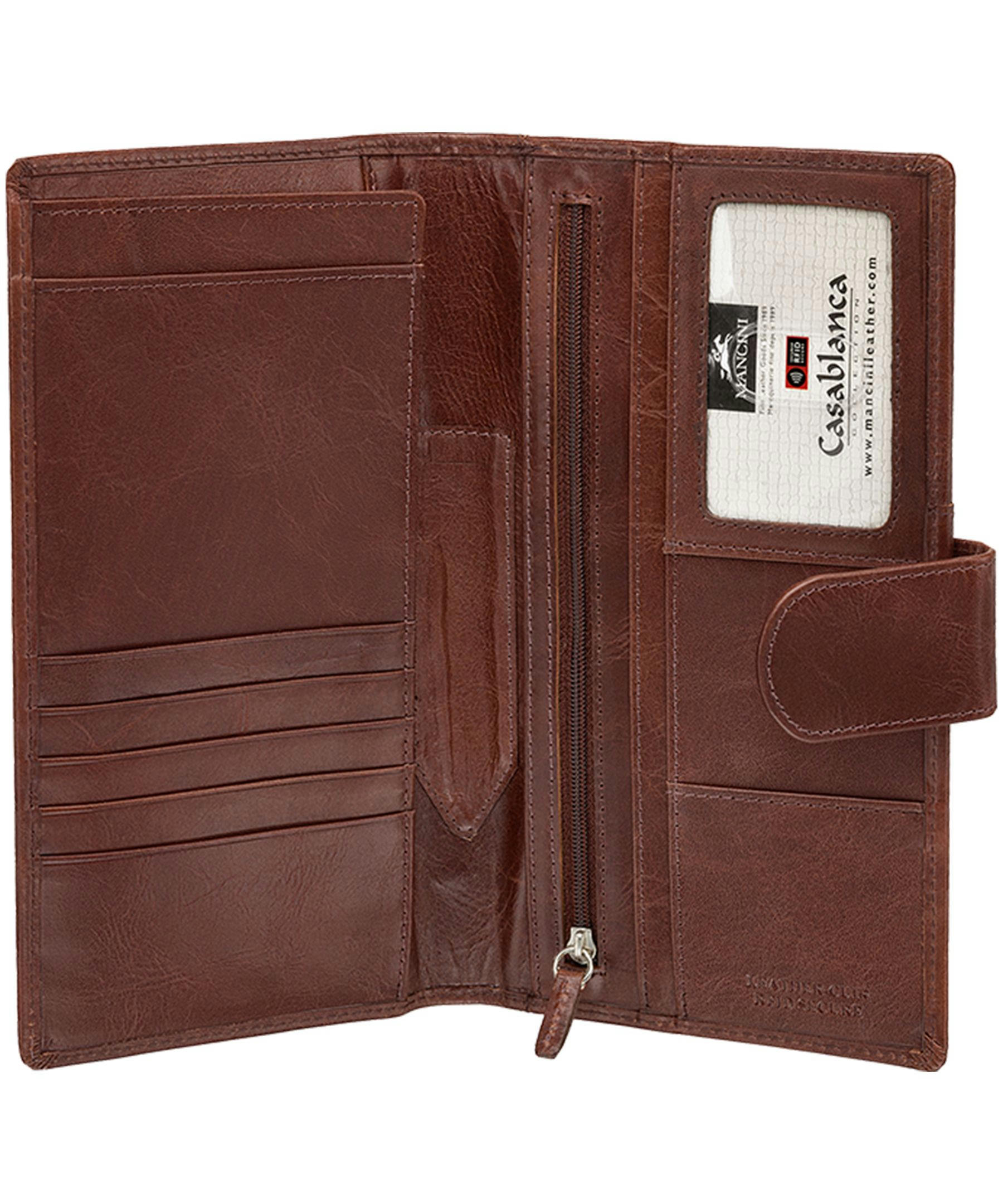 Mancini Leather Goods Unisex Casablanca RFID Secure Passport and Travel Organizer Brown