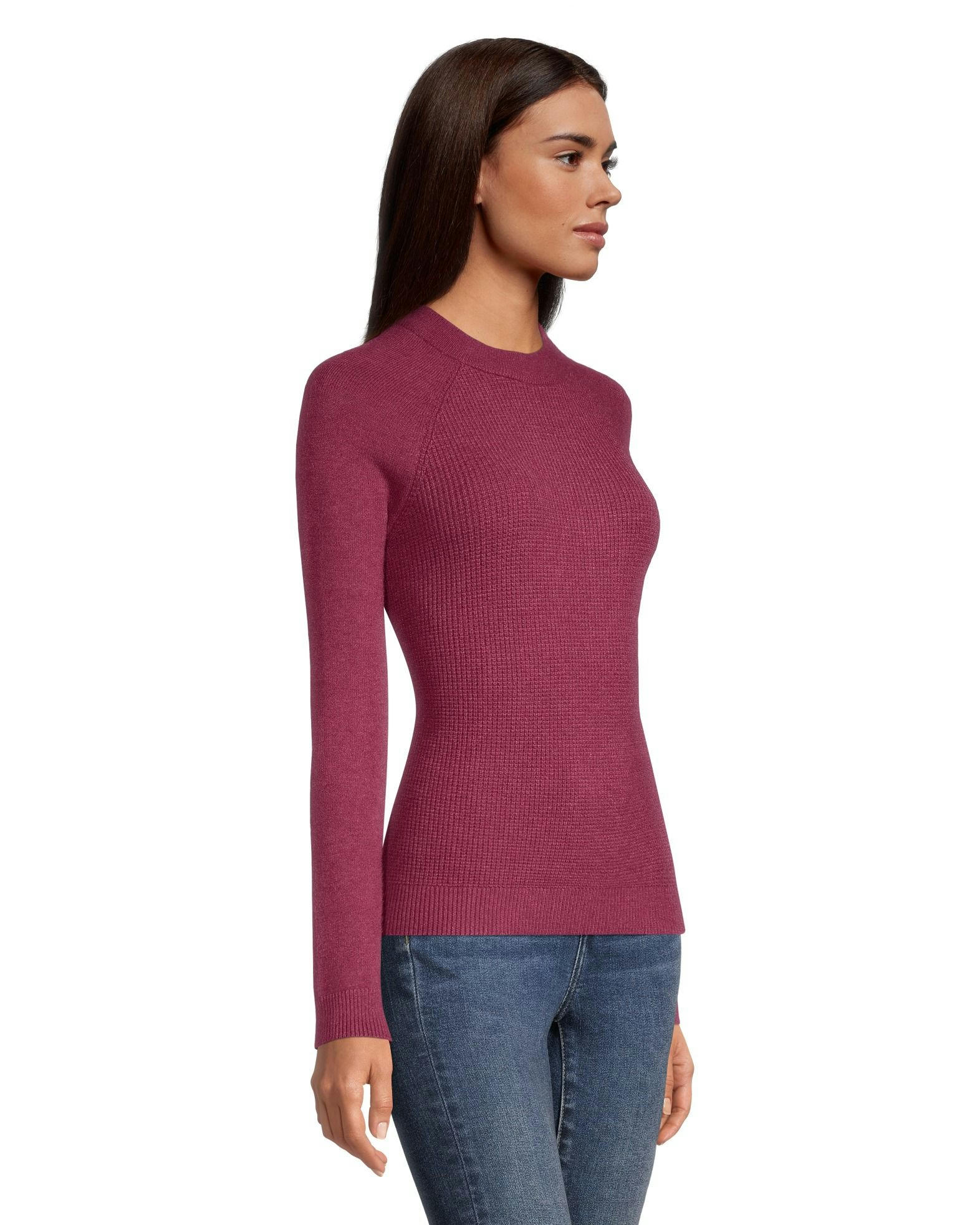 Denver Hayes Women's Cozy Waffle Knit Fitted Crewneck Pullover Sweater