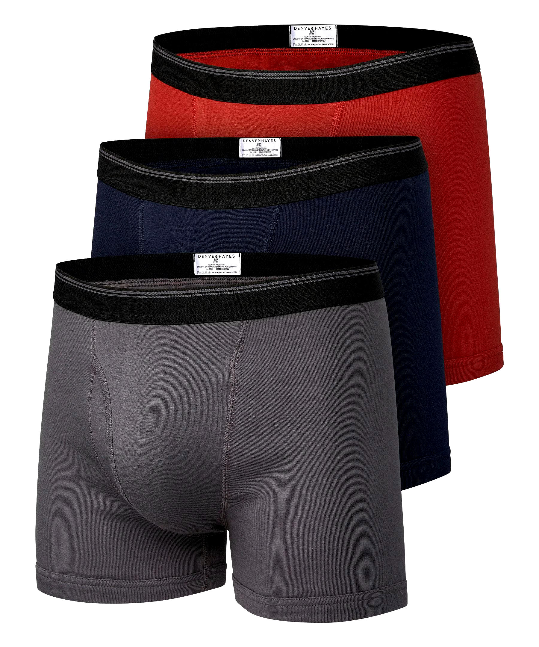 Denver Hayes Men's 3 Pack Solid Boxer Briefs