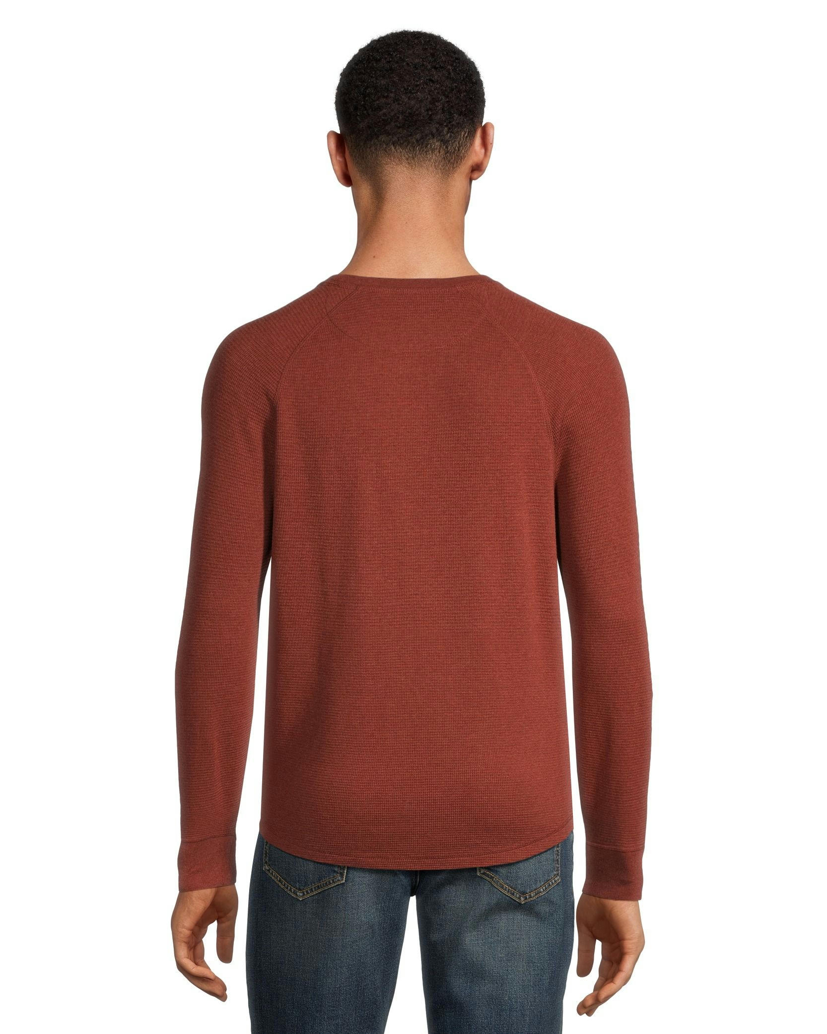 Denver Hayes Men's Long Sleeve Waffle Raglan Crewneck Knit Top