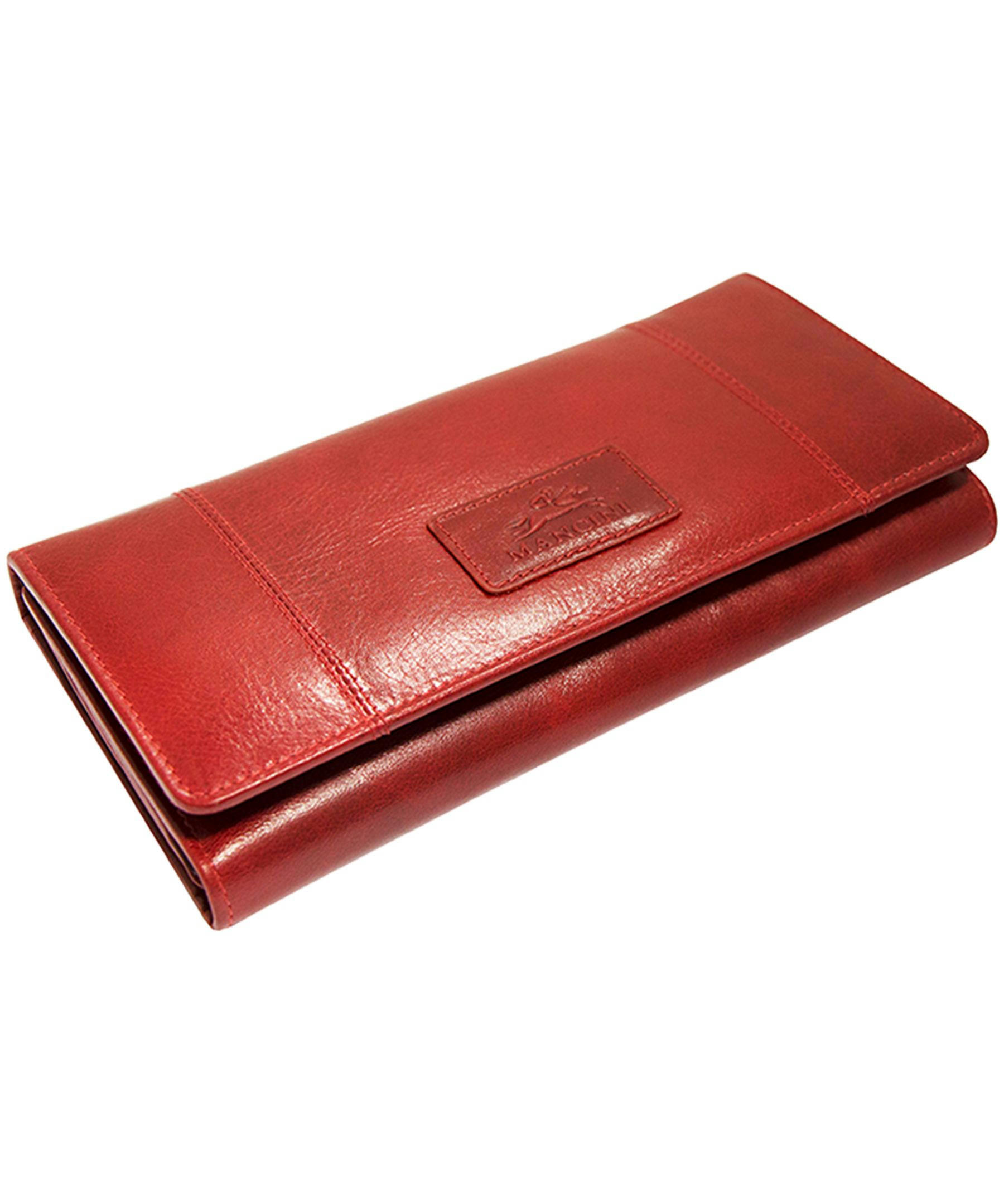 Mancini Leather Goods Women's Casablanca RFID Secure Trifold Wallet Red