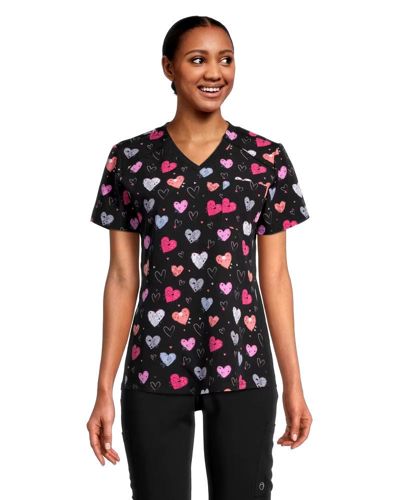 Scrubletics Women's Chest Pocket Print Scrub Top - Heart You