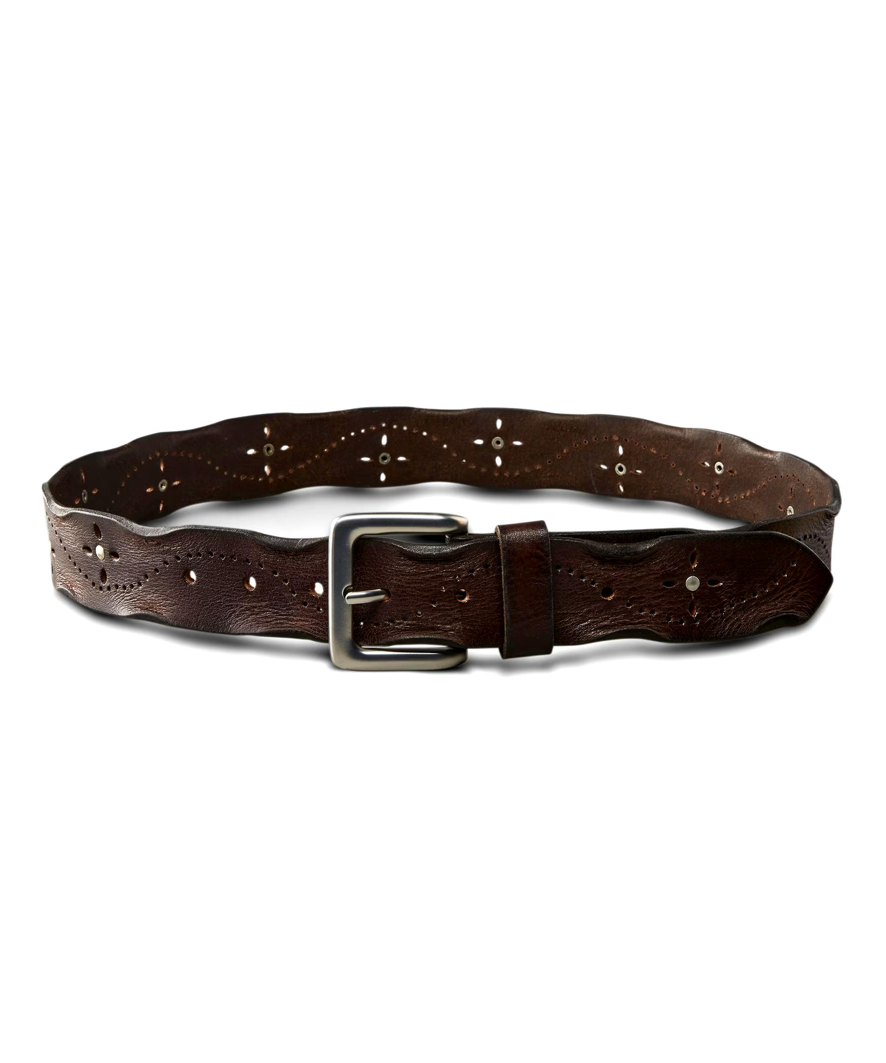 Silver Women's Worn Edge Perforated Leather Belt