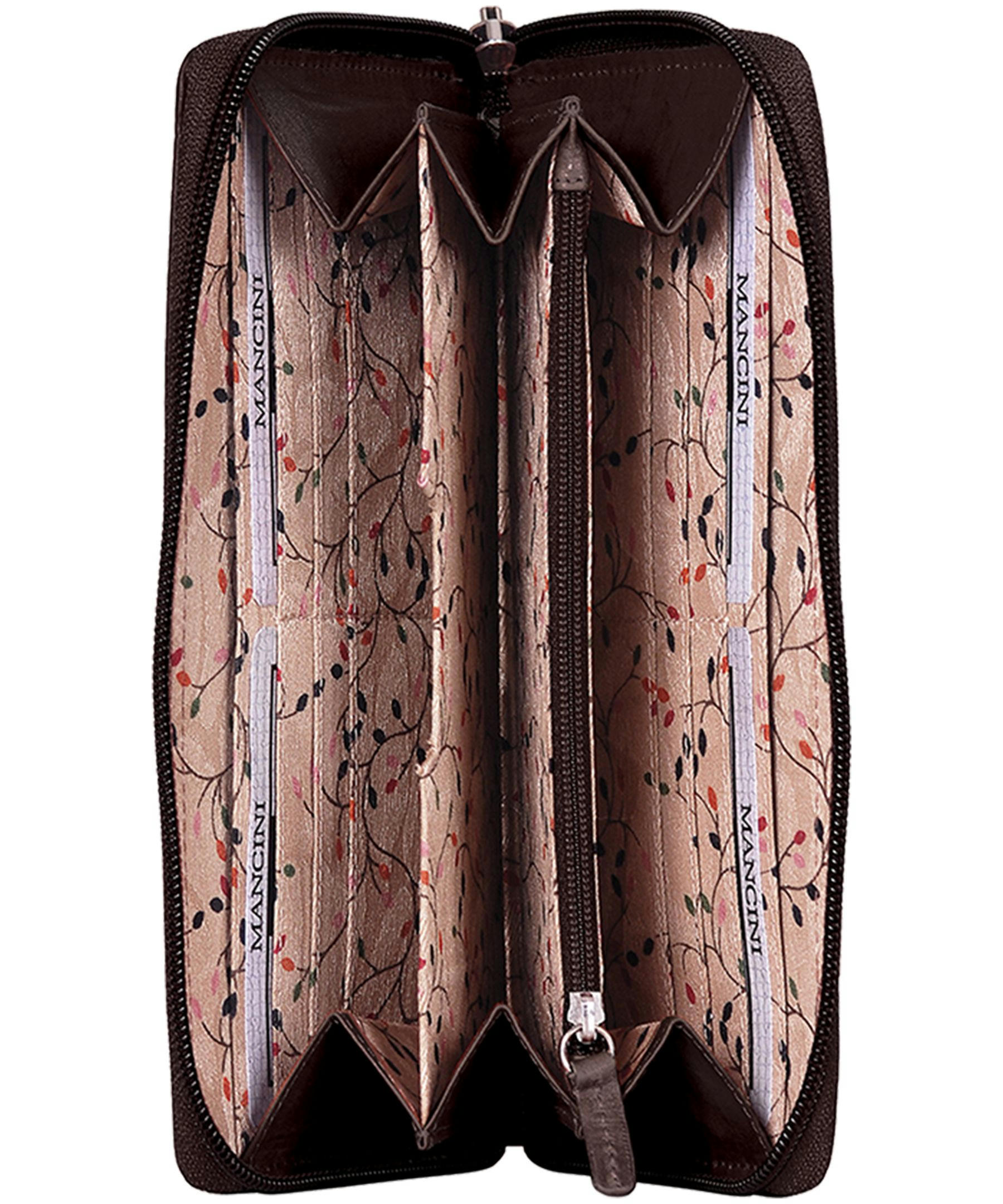 Mancini Leather Goods Women's Casablanca RFID Secure Clutch Wallet Brown