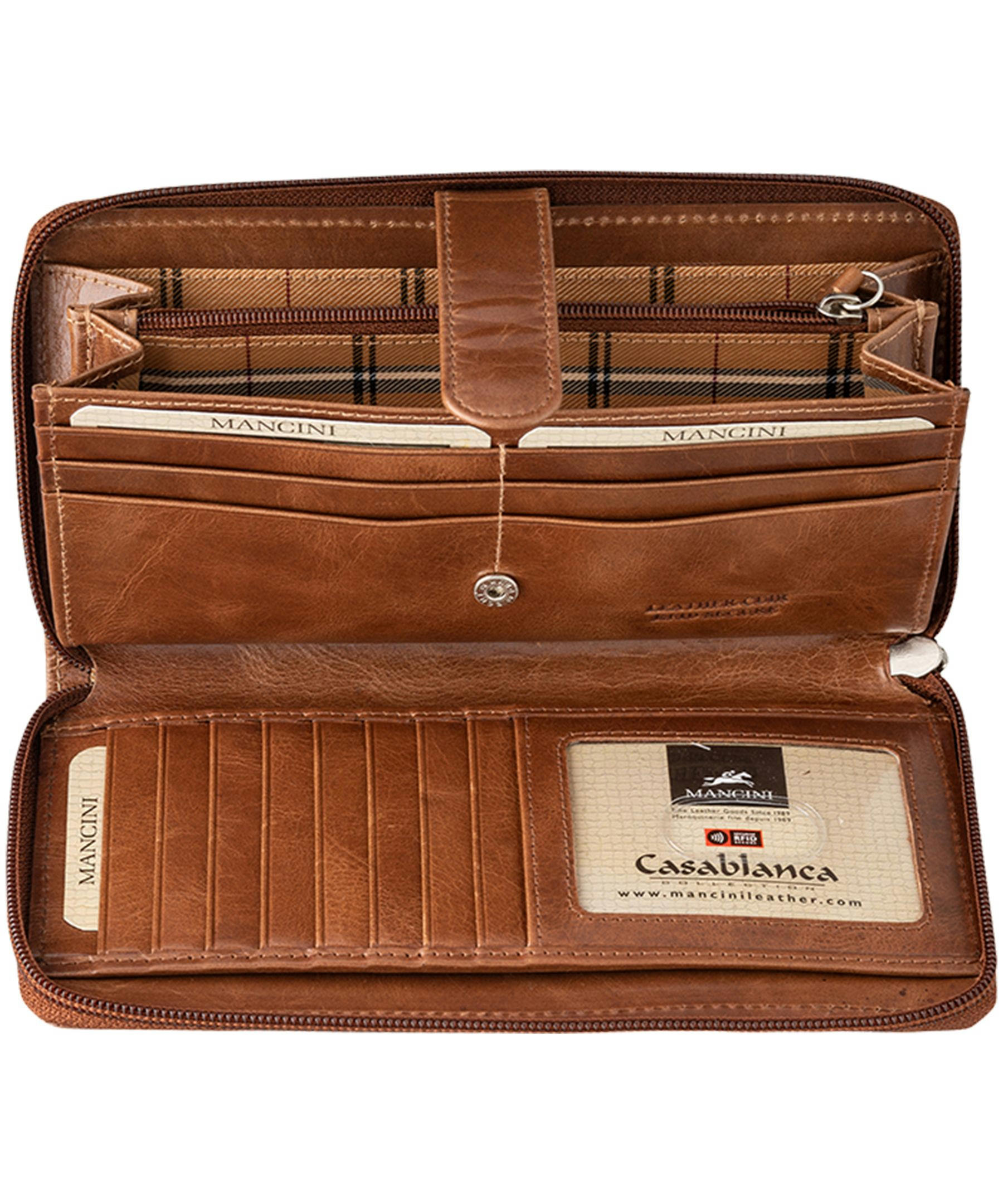 Mancini Leather Goods Women's Casablanca RFID Secure Clutch Wallet Cognac