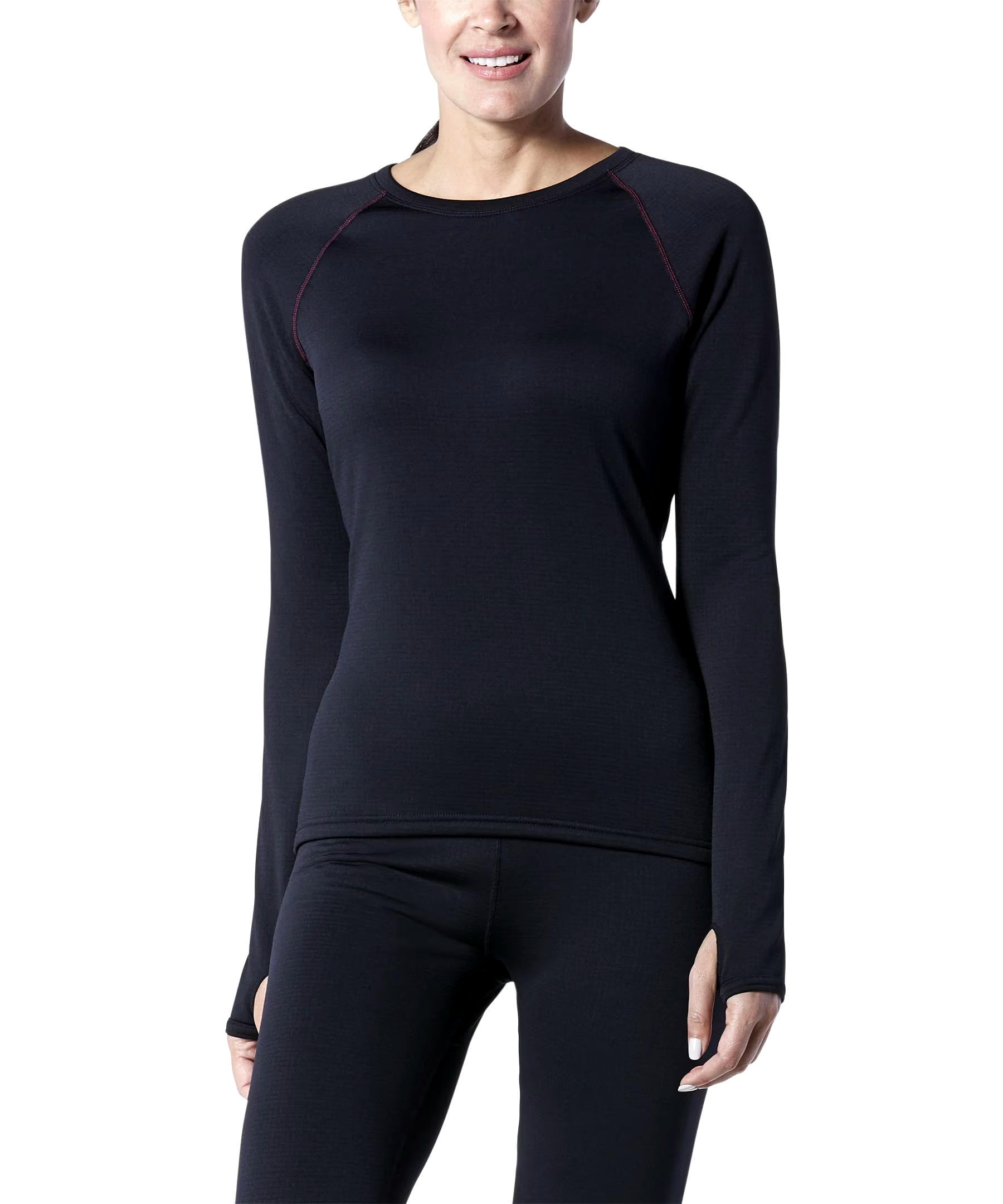 WindRiver Women's T-Max Heat Grid Crew Neck Long Sleeve Fleece Top - Black