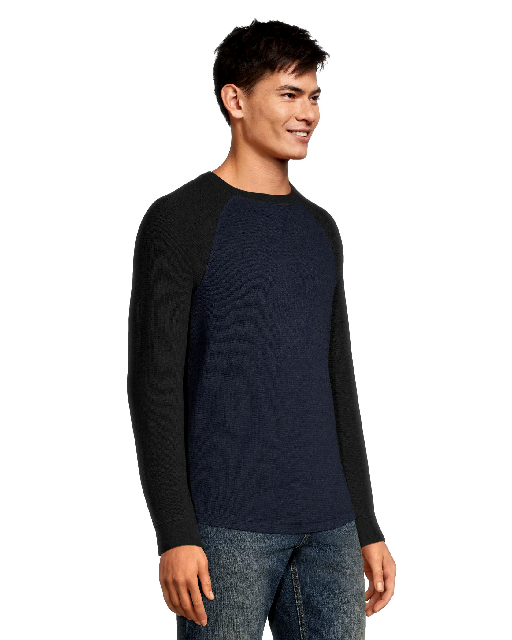 Denver Hayes Men's Long Sleeve Waffle Raglan Crewneck Knit Top