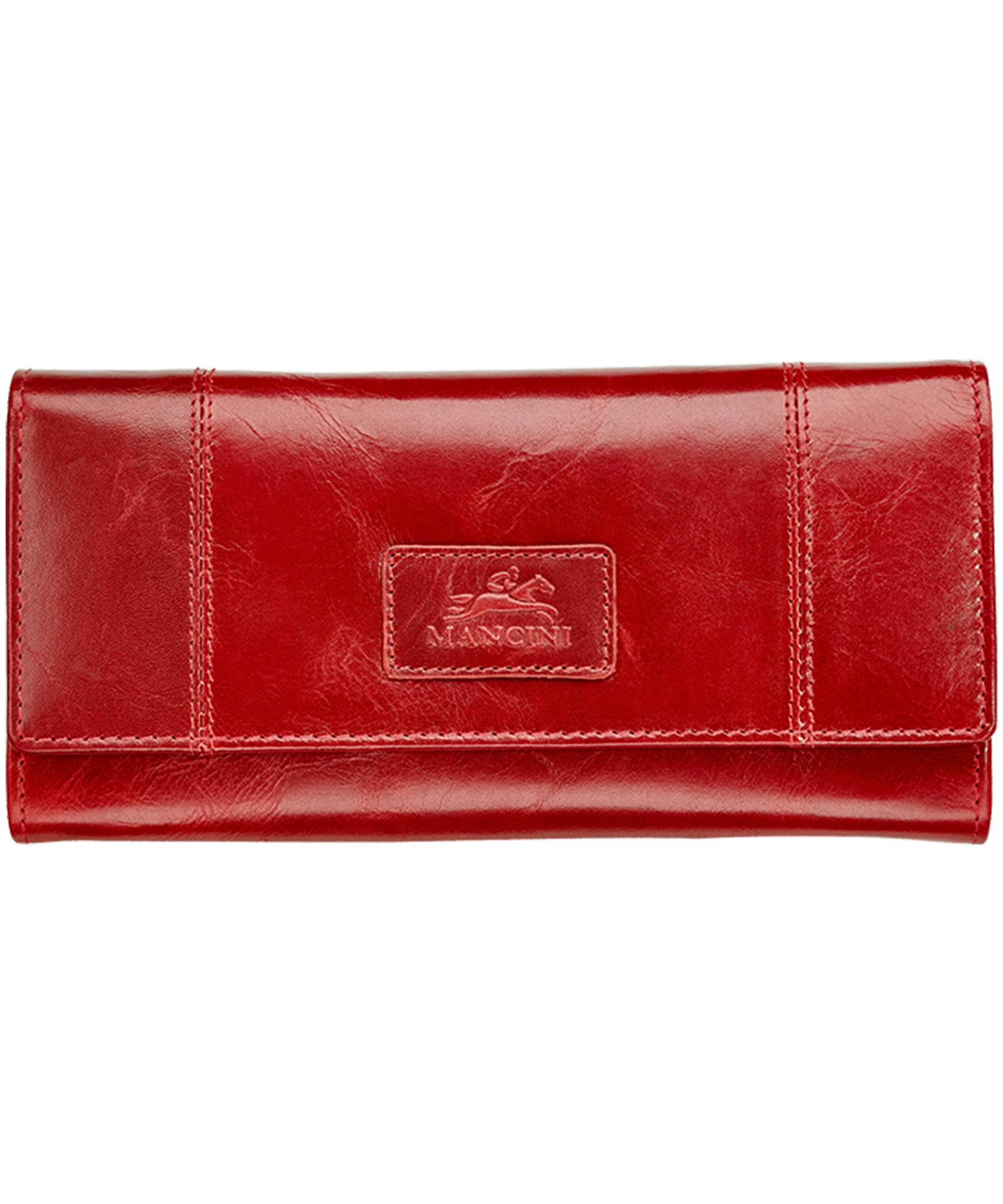 Mancini Leather Goods Women's Casablanca RFID Secure Trifold Wallet Red