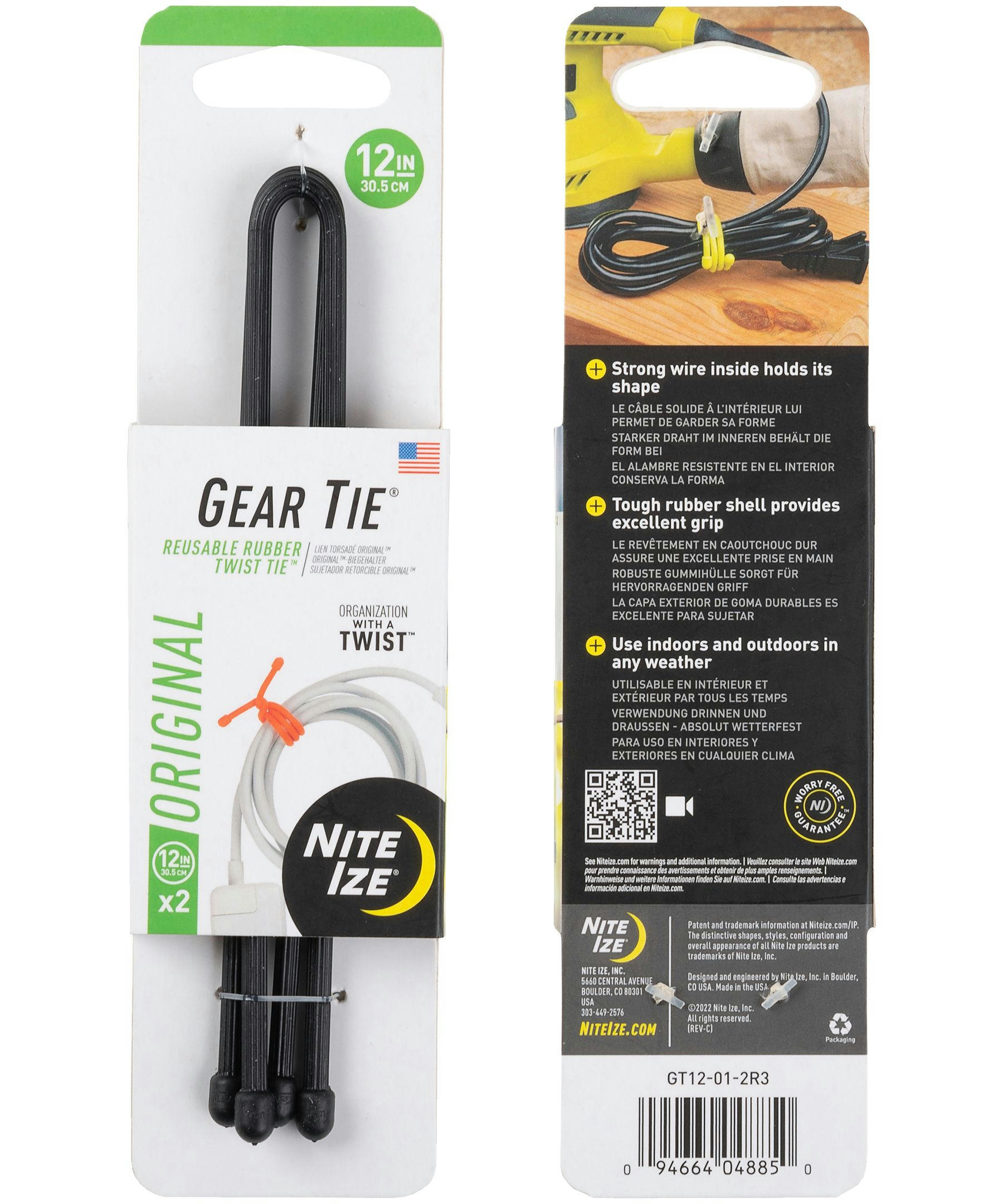 Nite Ize 2-Pack Gear Tie Reusable Rubber Twist Tie 12-inch