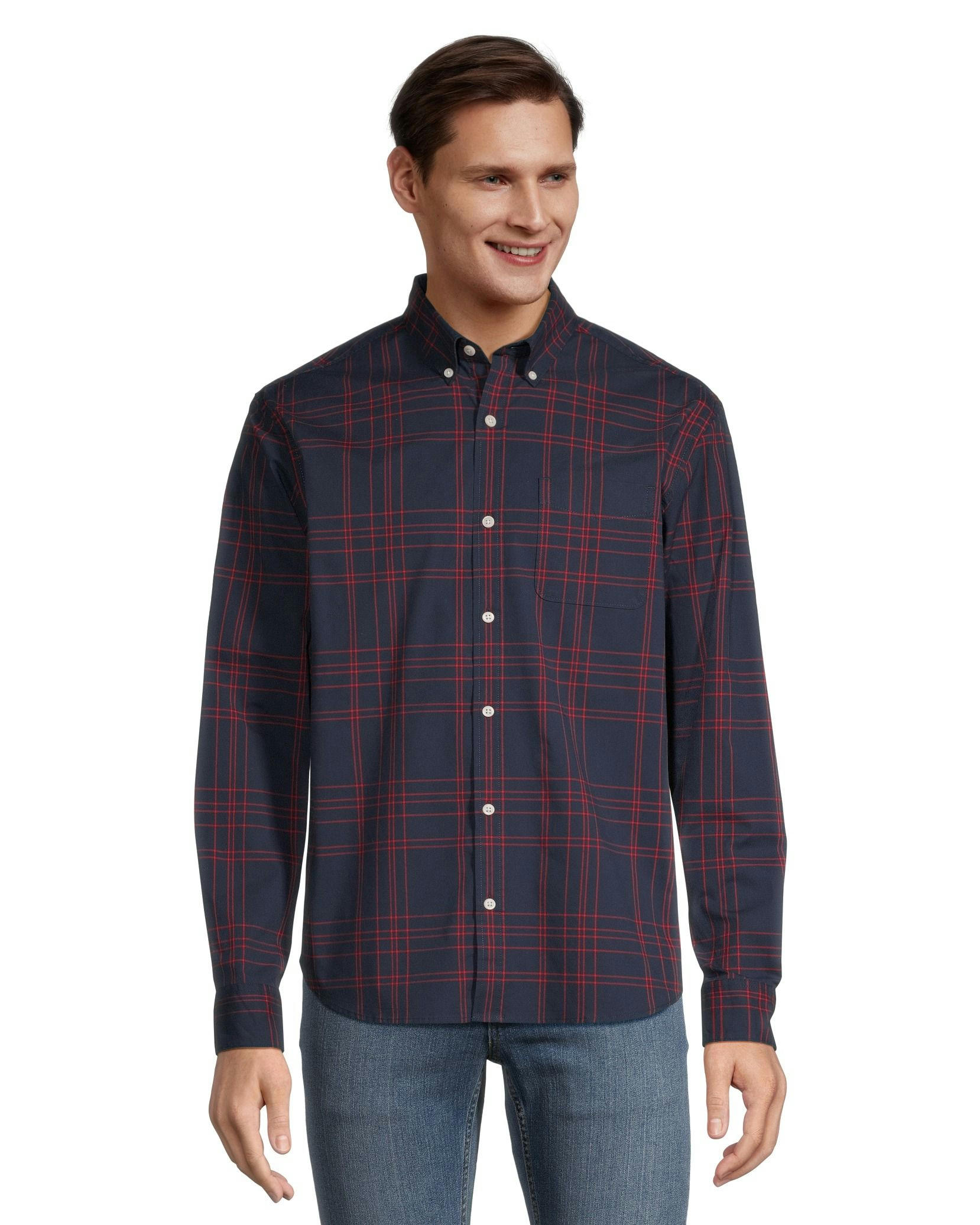 Denver Hayes Men's Long Sleeve Classic Fit Plaid Shirt