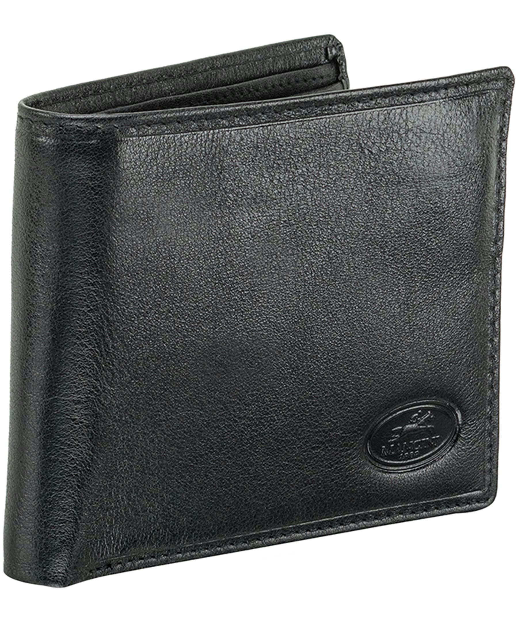 Mancini Leather Goods Men's Equestrian RFID Secure Wing Wallet With Coin Pocket Black
