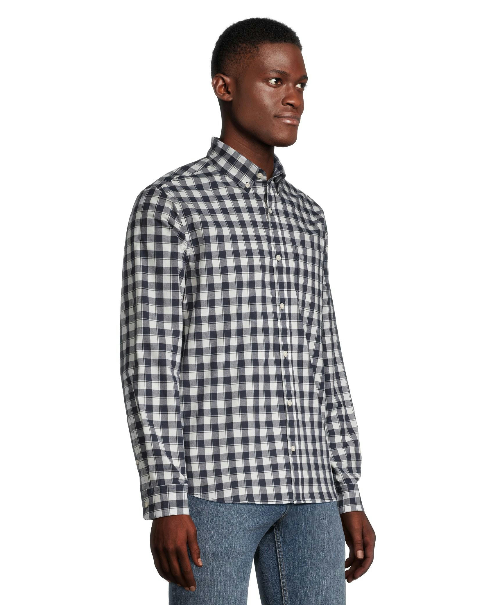 Denver Hayes Men's Plaid Sport Casual Long Sleeve Modern Fit Shirt