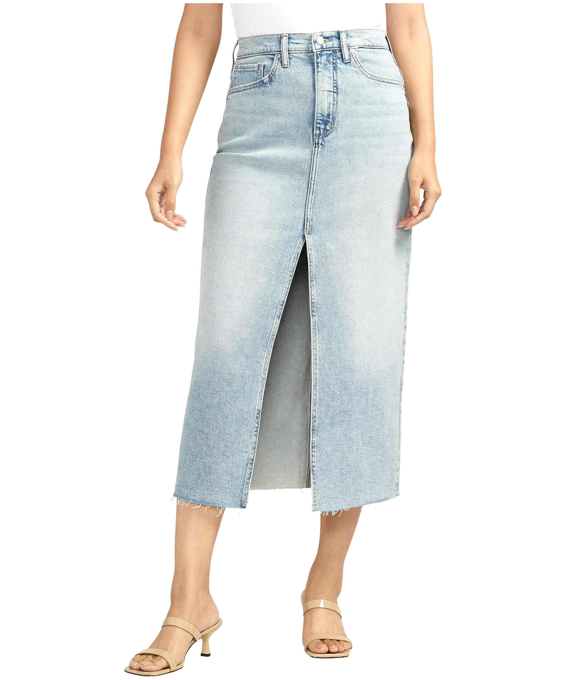 Silver Women's Low Stretch Denim Midi Skirt