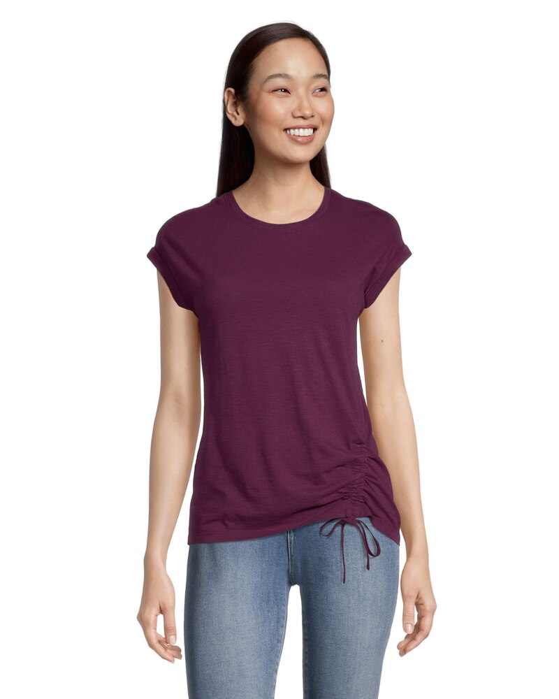 Women's Ruched Semi-Fitted T Shirt with Extended Shoulders