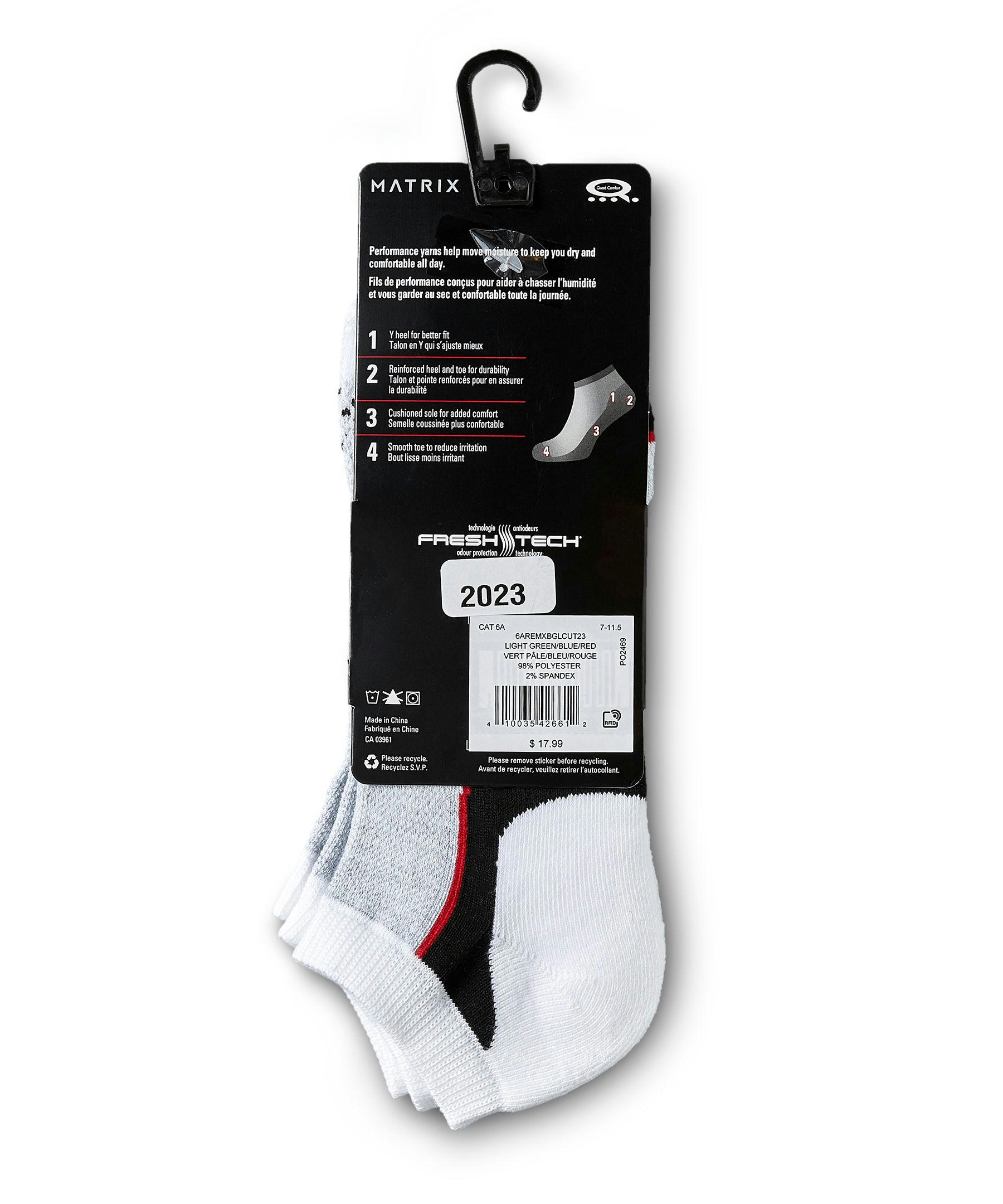 Matrix Men's 3 Pack FRESHTECH Quad Comfort Low Cut Sport Socks