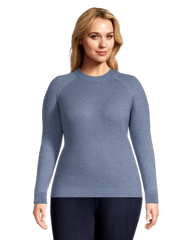 Denver Hayes Women's Cozy Waffle Knit Fitted Crewneck Pullover Sweater