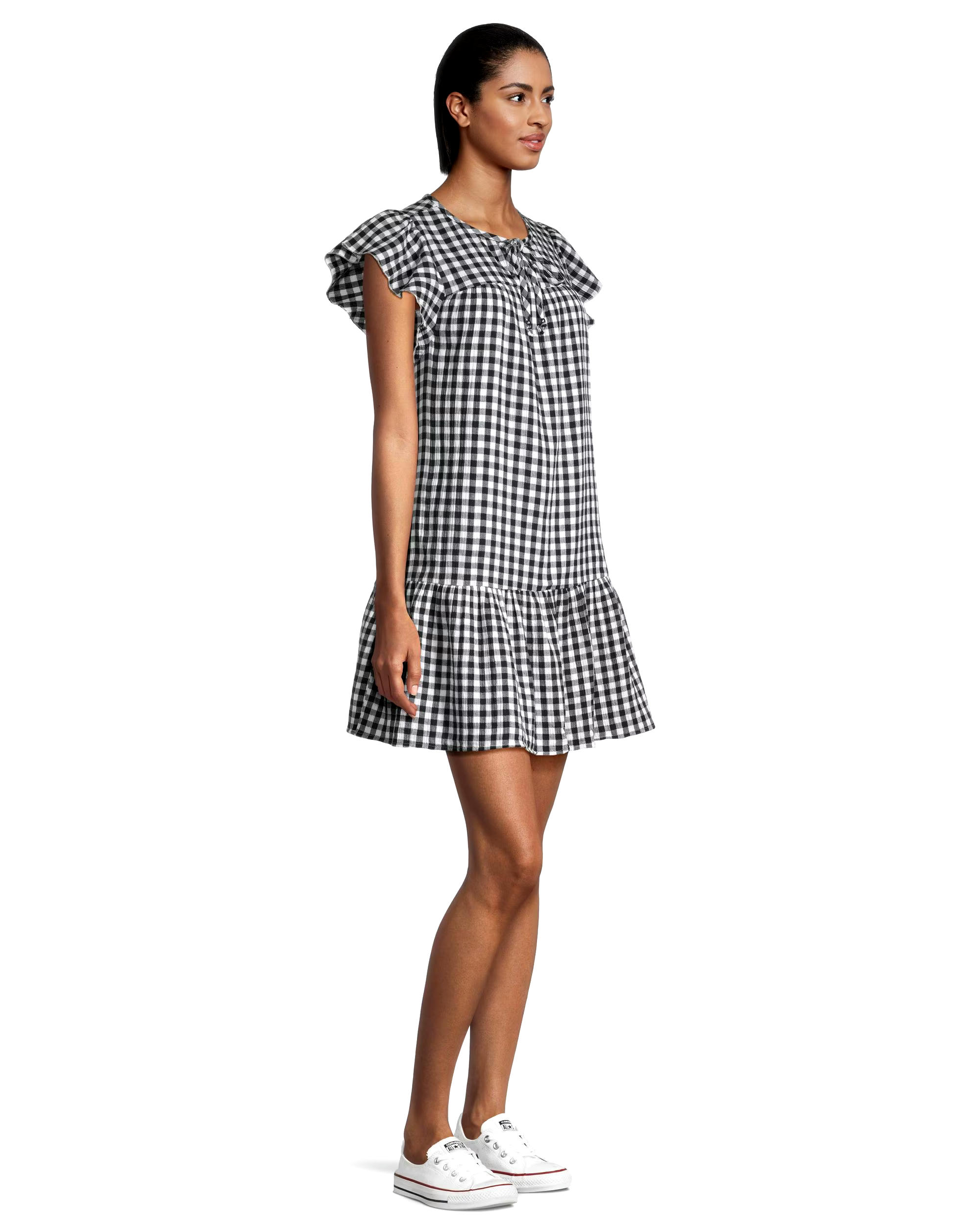 Denver Hayes Women's Relaxed Fit Double Gauze Flutter Sleeve Dress