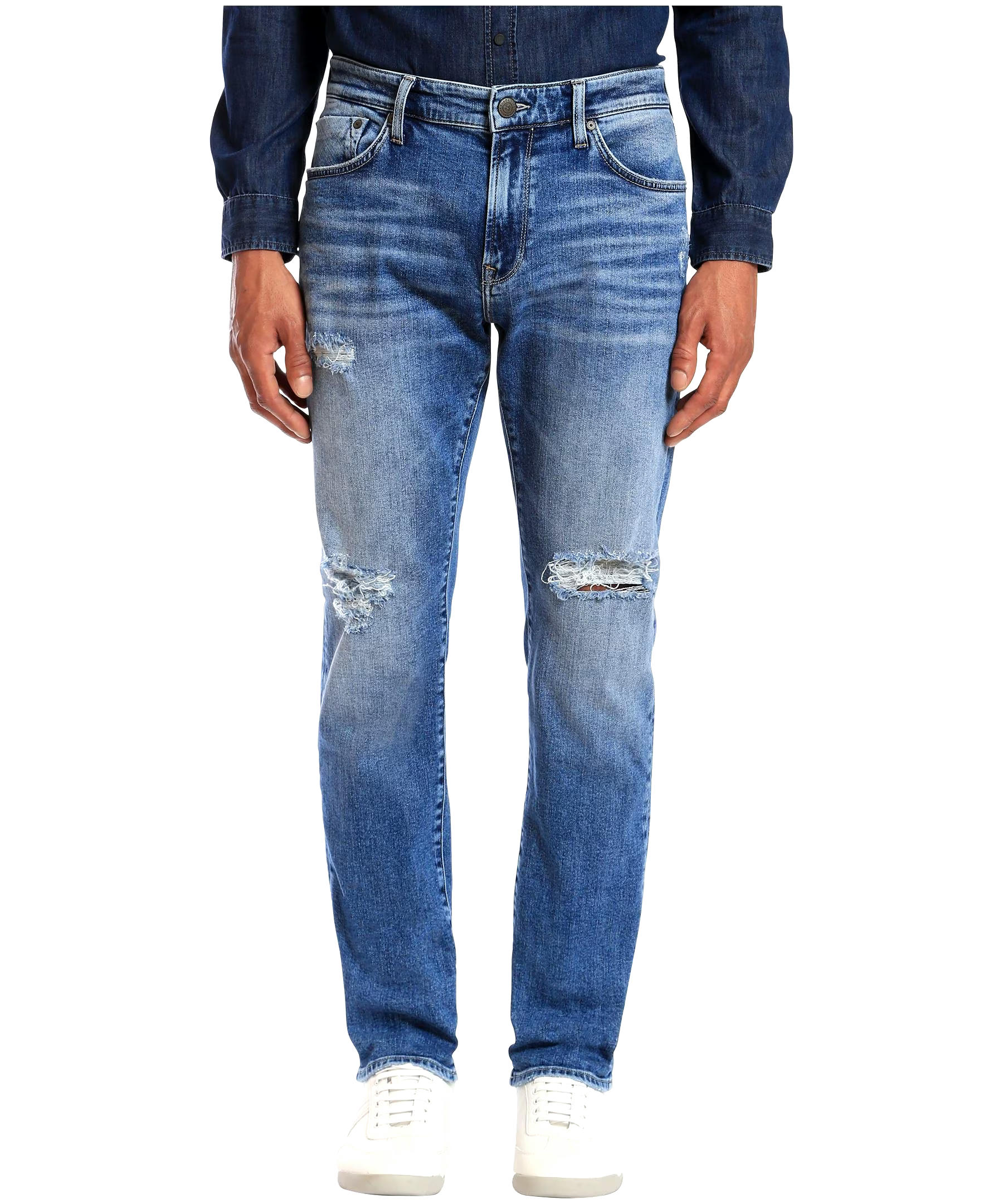 Mavi Men's Marcus Regular Rise Slim Straight Jeans With Destruction - Medium Wash