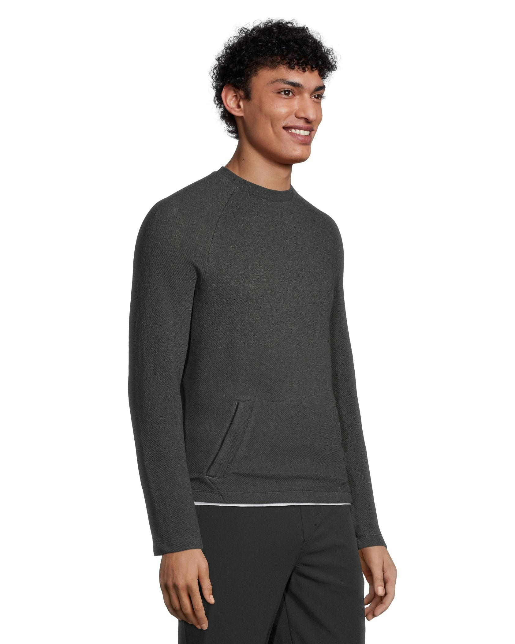 Men's Textured Knit Kangaroo Pocket Crewneck Pullover