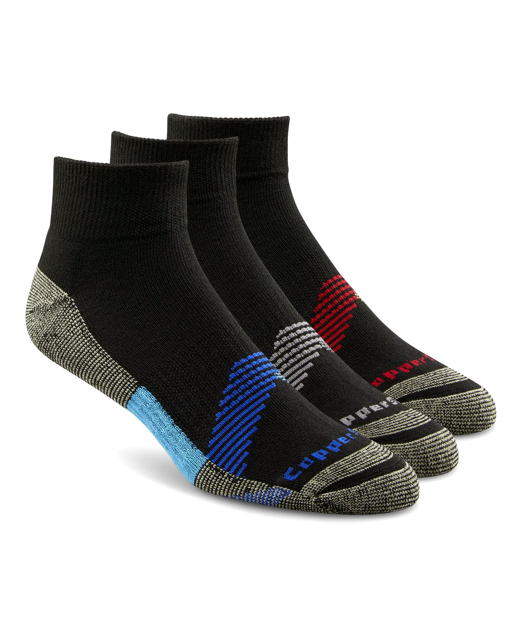 Copper Sole Men's 3 Pack Extreme Athletic Ankle Socks with Moisture Guard