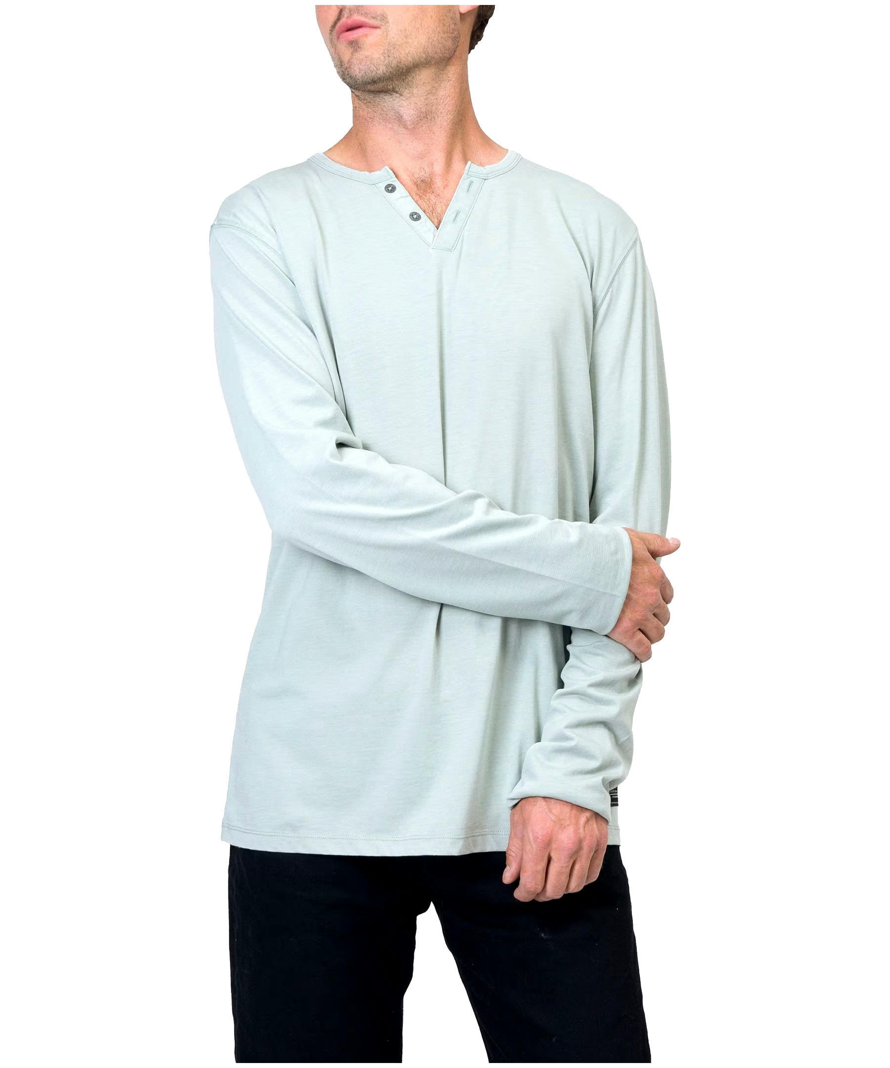 Silver Men's Long Sleeve Acid Wash Henley