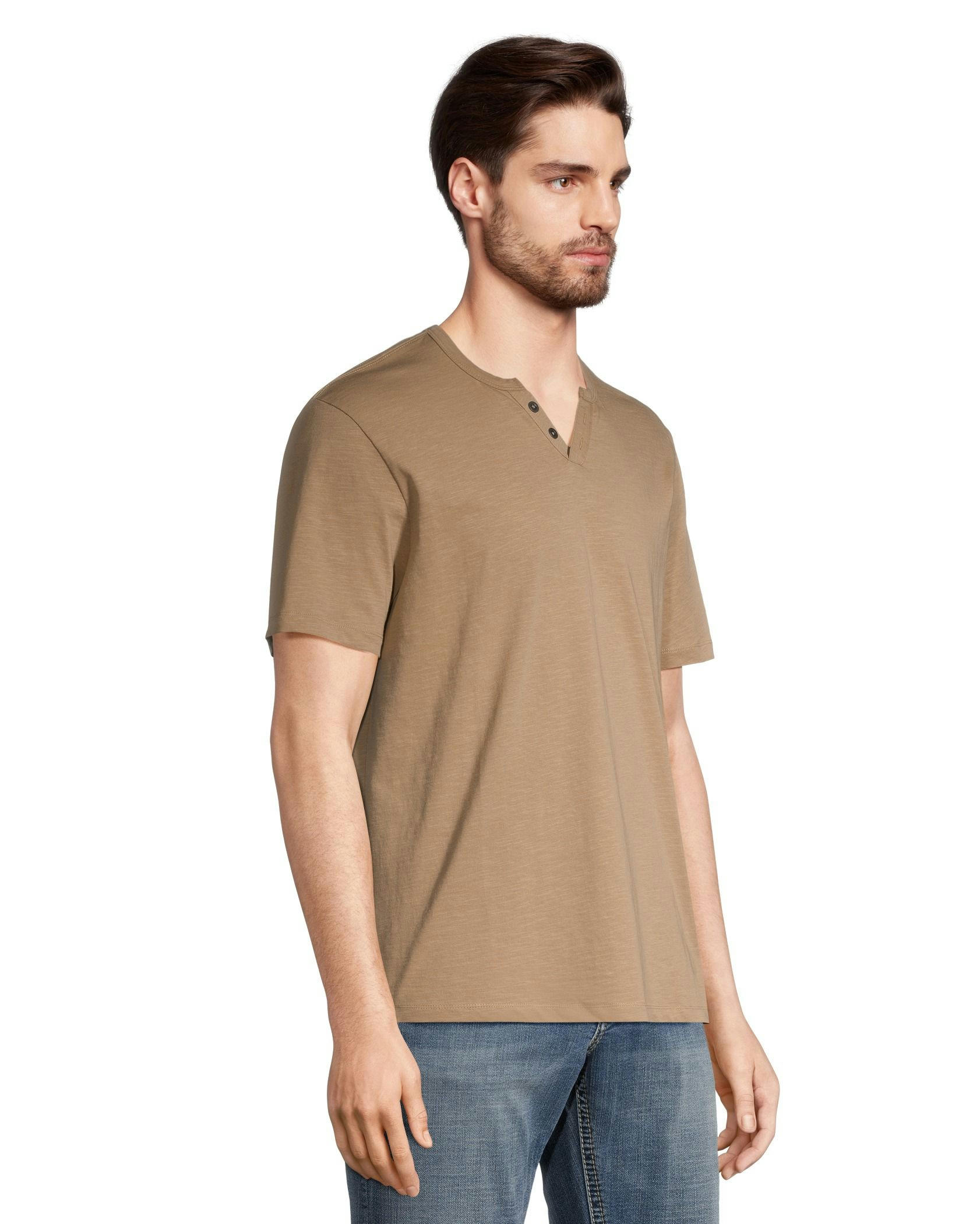 Silver Men's Short Sleeve Solid Slub Henley Shirt