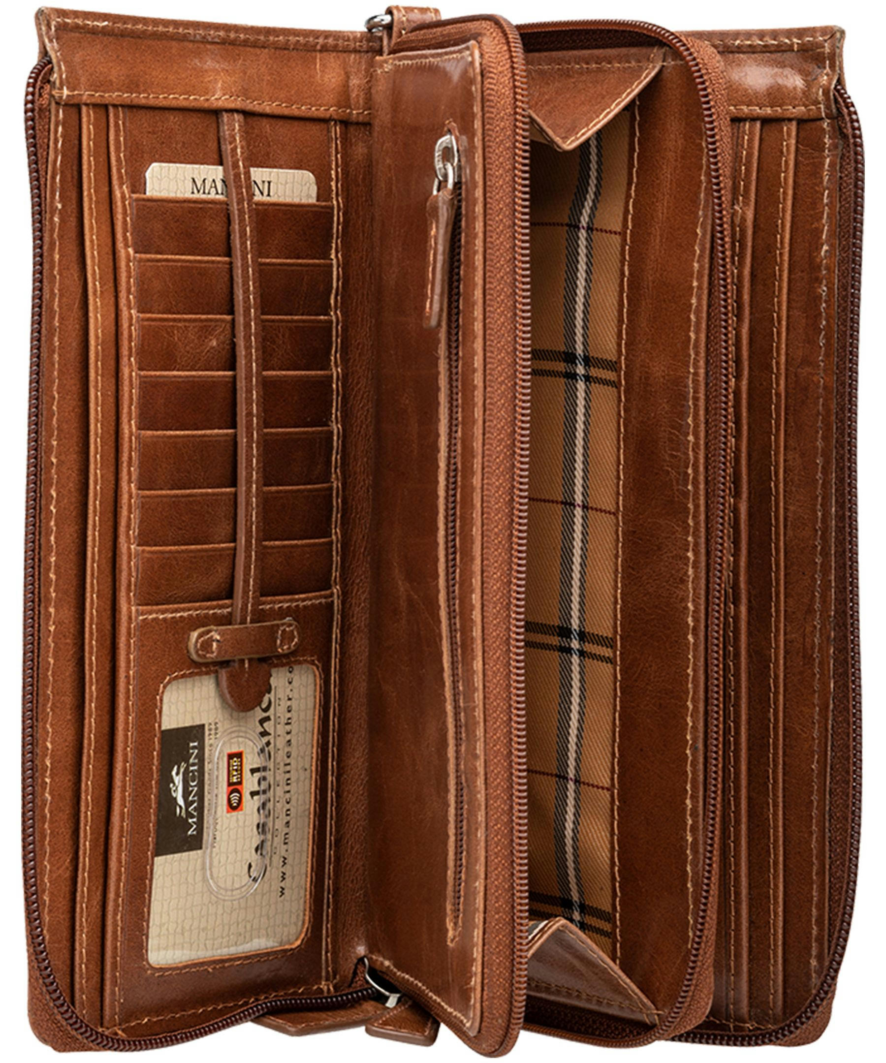 Mancini Leather Goods Women's Casablanca RFID Secure Trifold Wallet Cognac