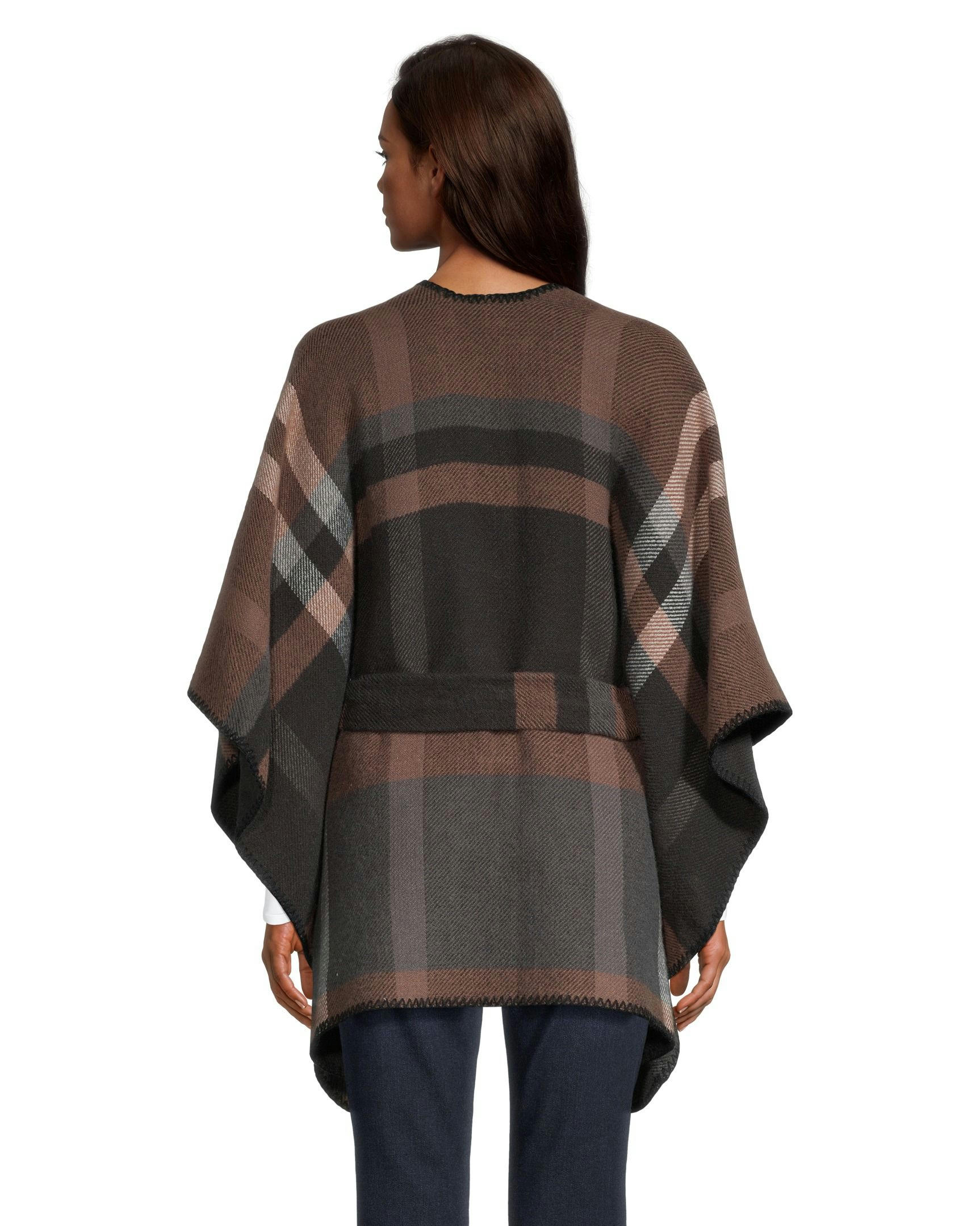 Denver Hayes Women's Plaid Self Tie Shawl Ruana