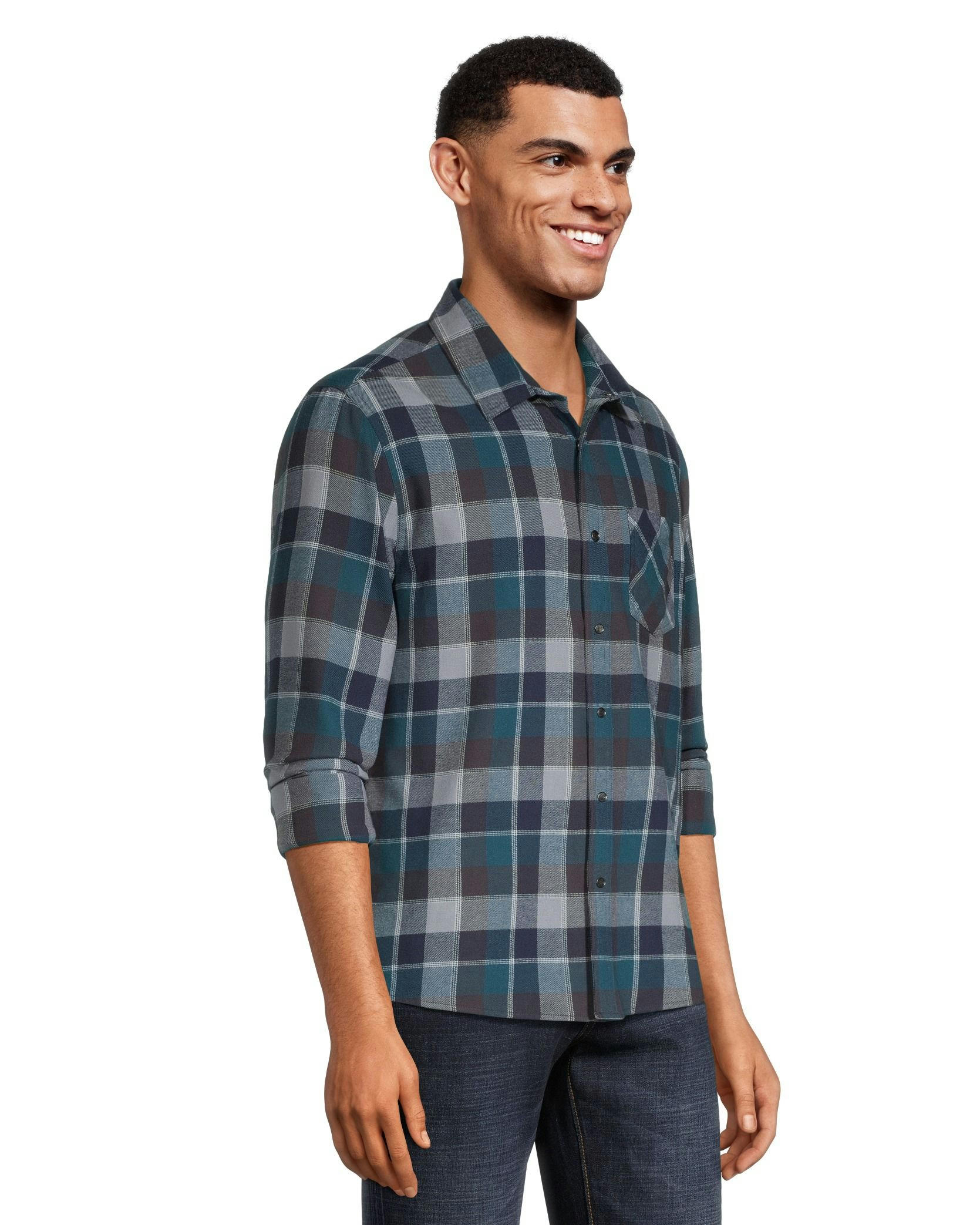 Boston Traders Men's Double Brushed Long Sleeve Snap Flannel Shirt