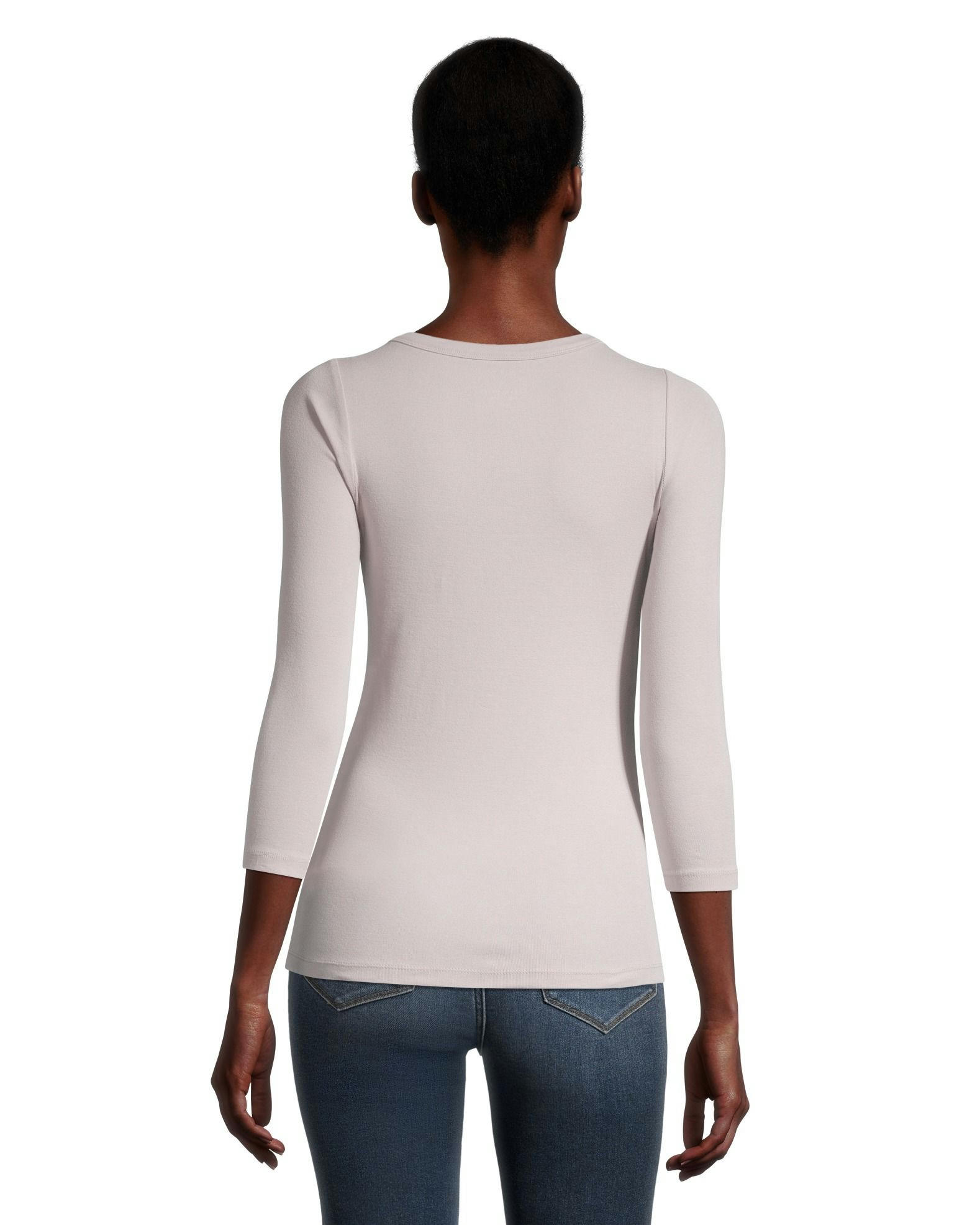 Denver Hayes Women's Three Quarter Sleeve Fitted Henley T Shirt