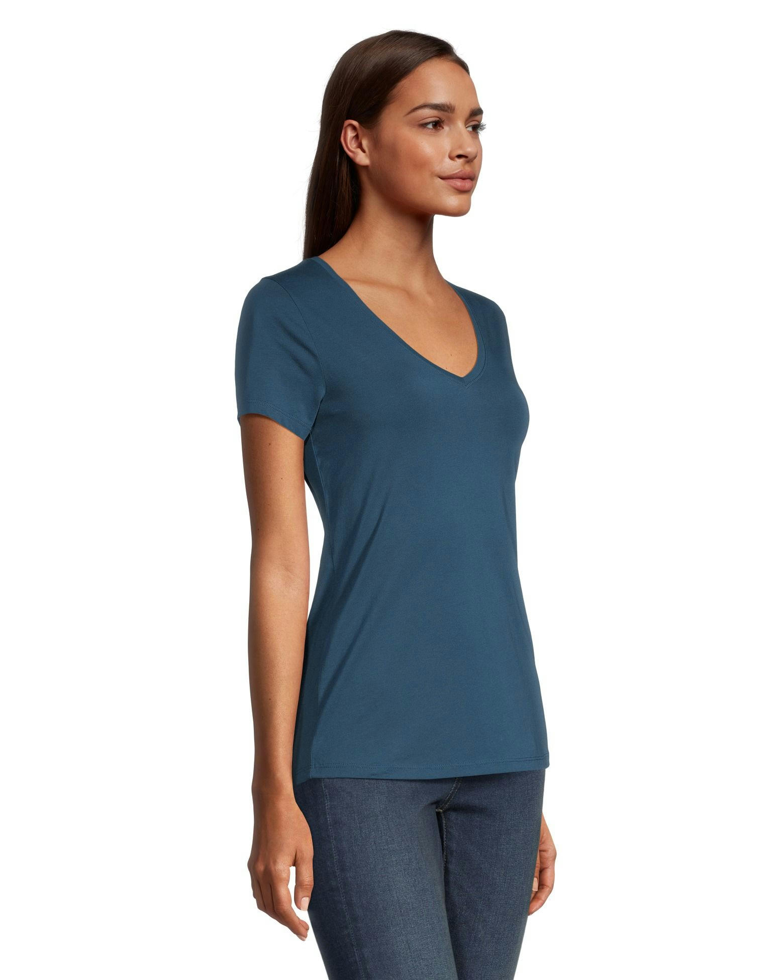 Denver Hayes Women's Semi Fitted Short Sleeve V Neck T Shirt