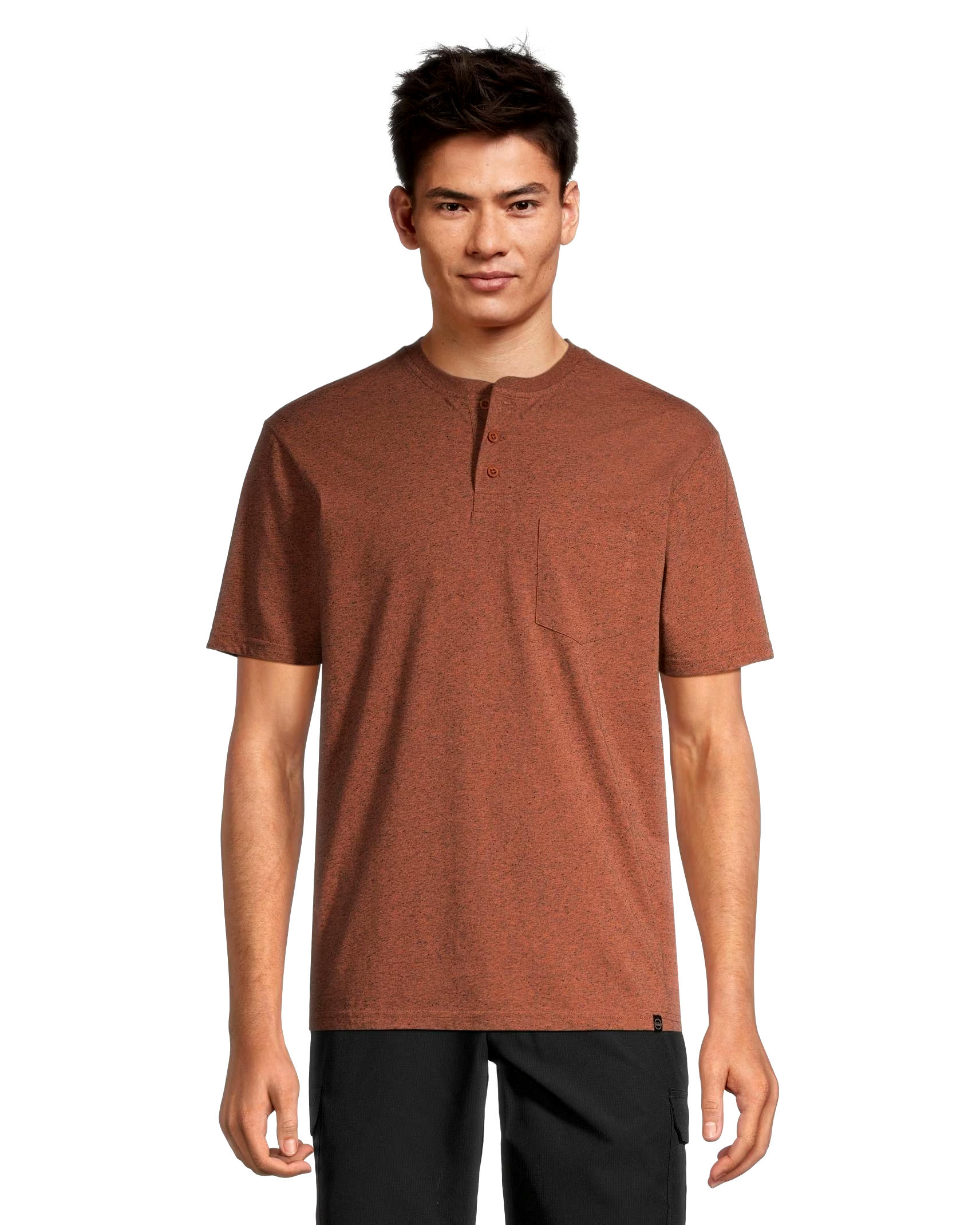 FarWest Men's Snow Yarn Short Sleeve Henley Shirt