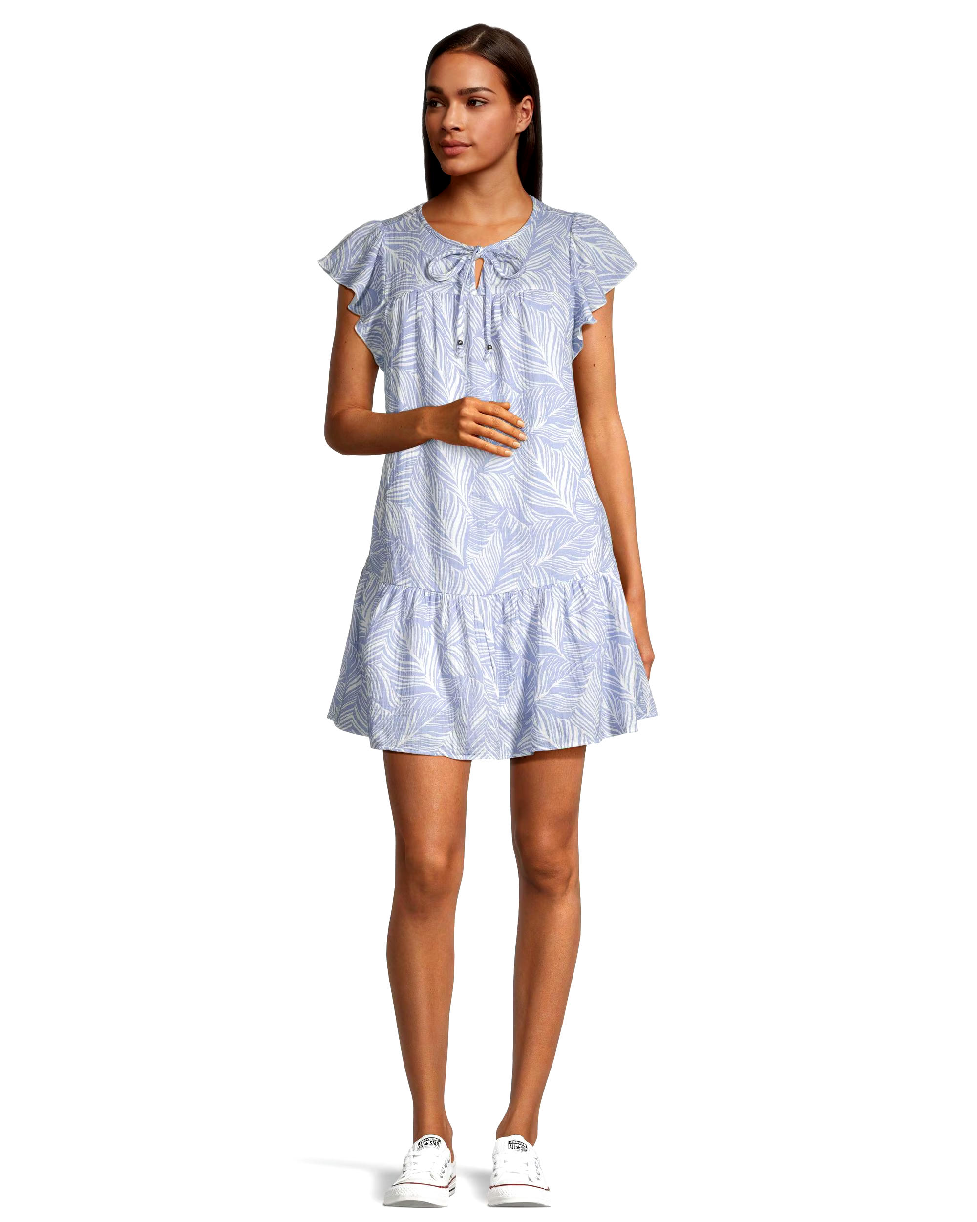 Denver Hayes Women's Relaxed Fit Double Gauze Flutter Sleeve Dress
