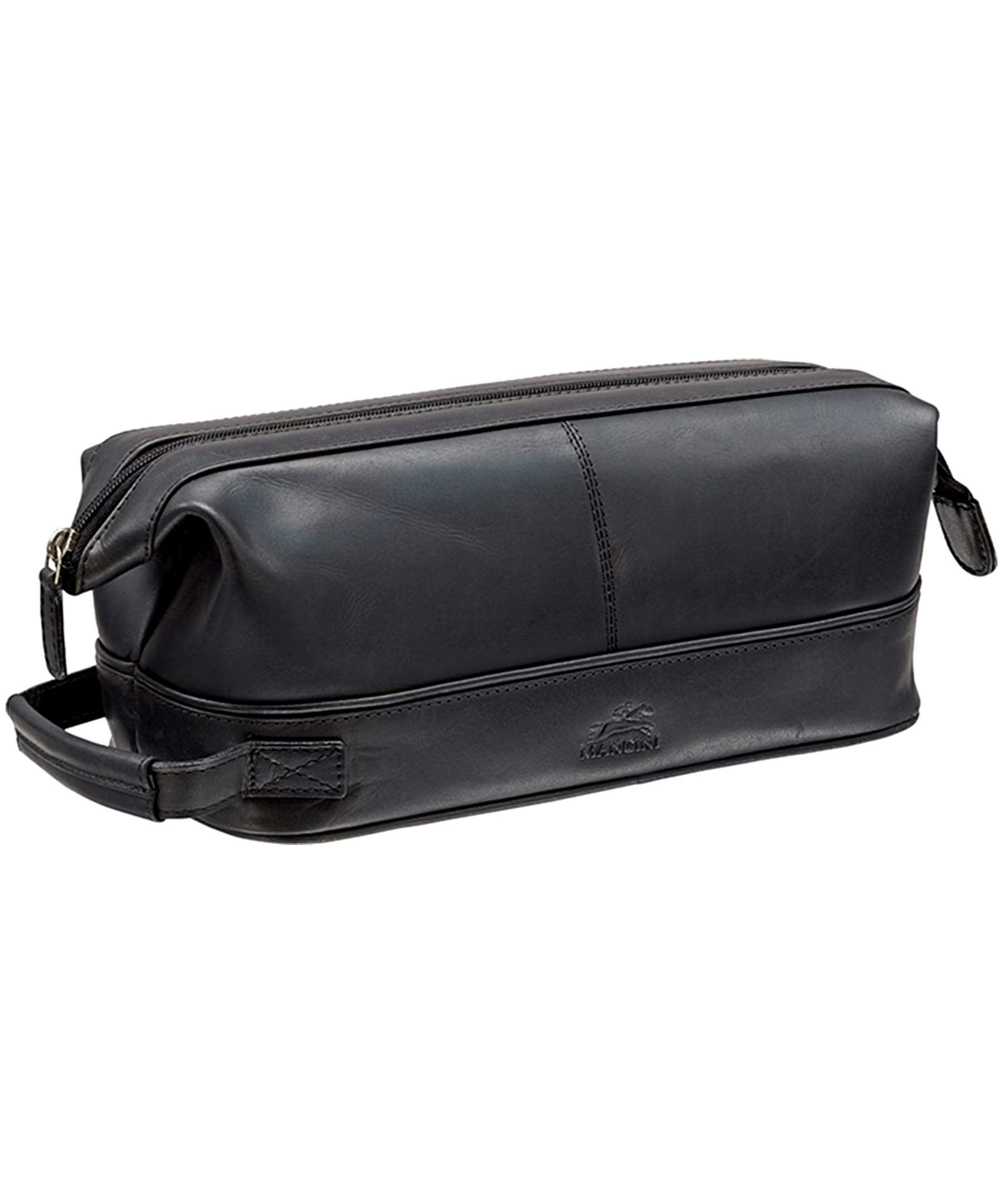 Mancini Leather Goods Men's Buffalo Top Loading Toiletry Kit Black