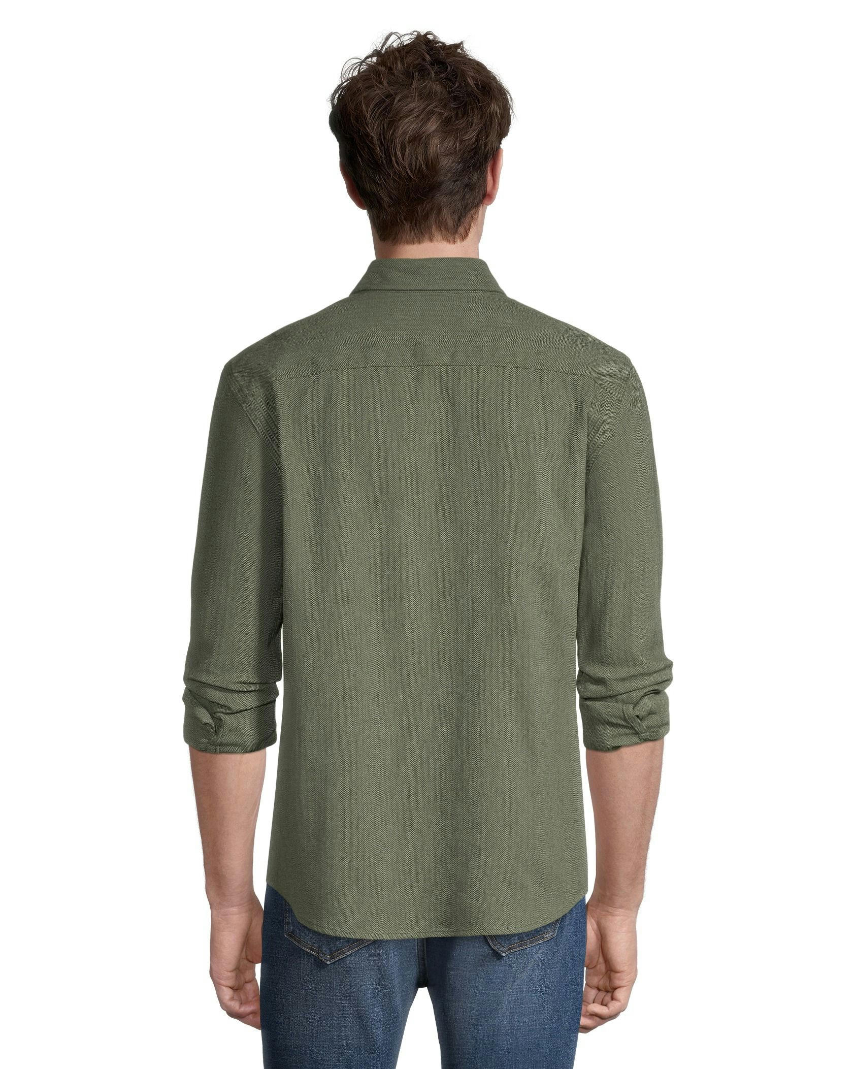 Denver Hayes Men's Premium Modern Fit Stretch Herringbone Shirt