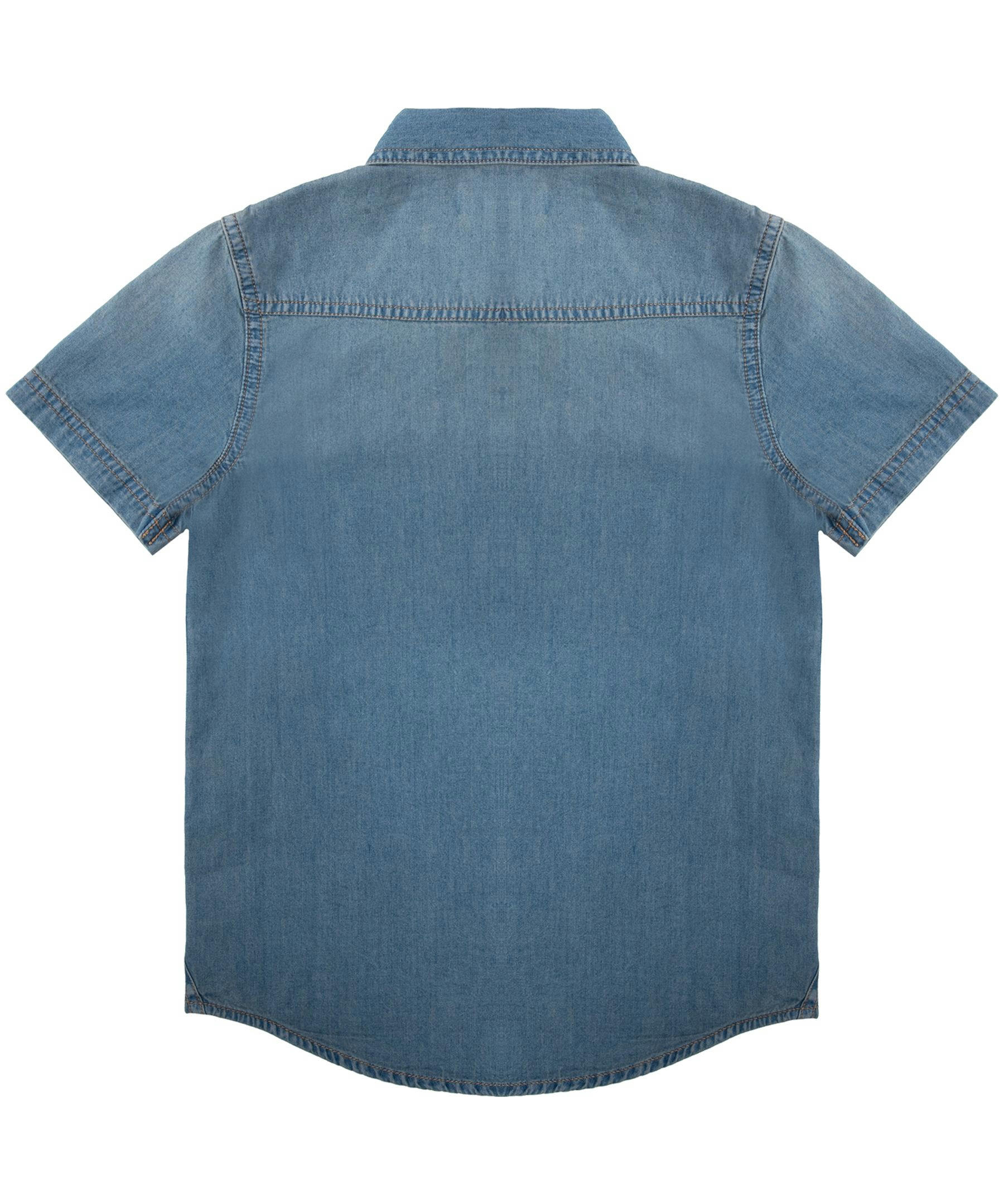 Youth Boys' Modern Fit Short Sleeve Shirt with 2 Chest Pockets - Med Wash