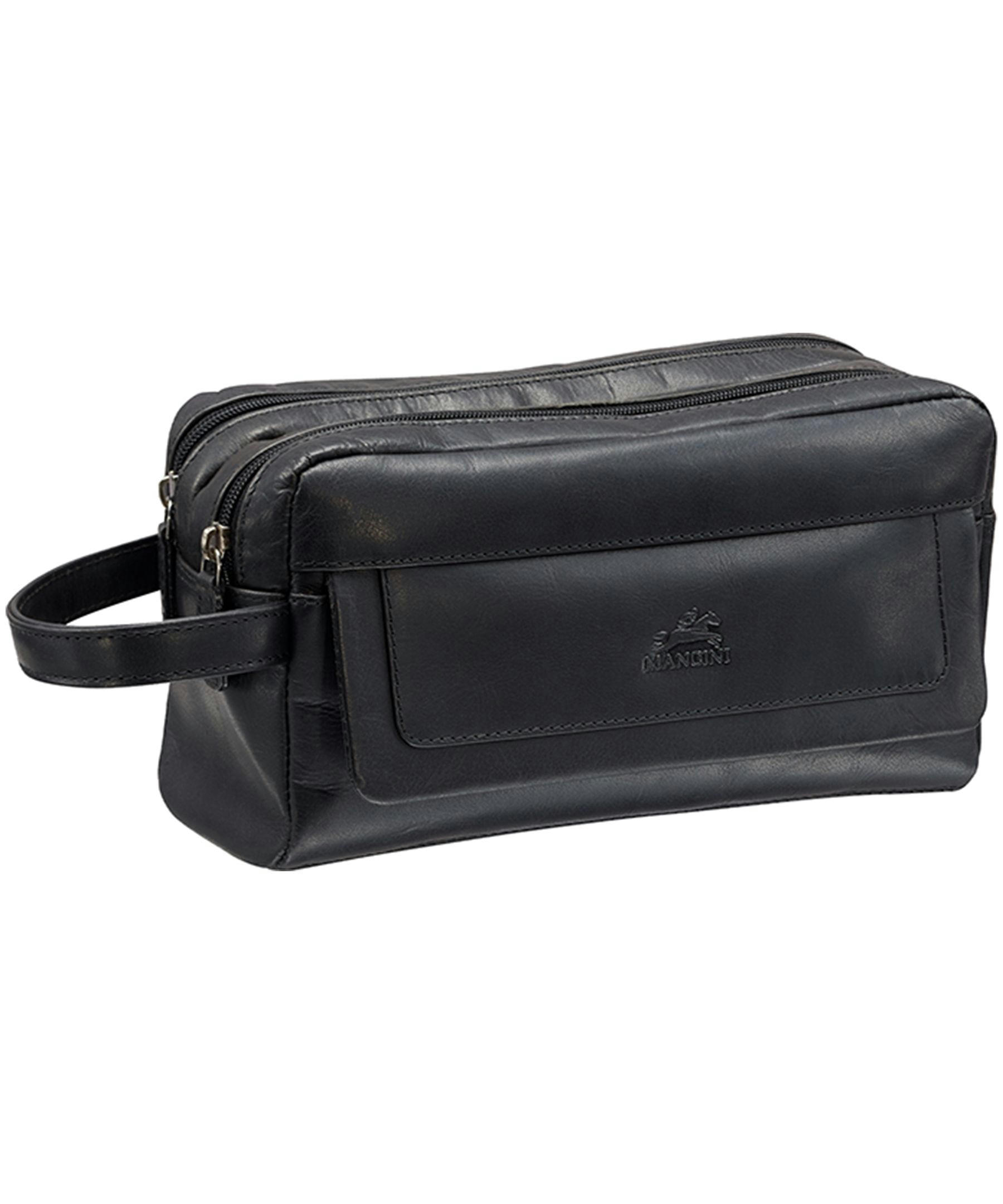 Mancini Leather Goods Men's Buffalo Double Zip Toiletry Kit Black