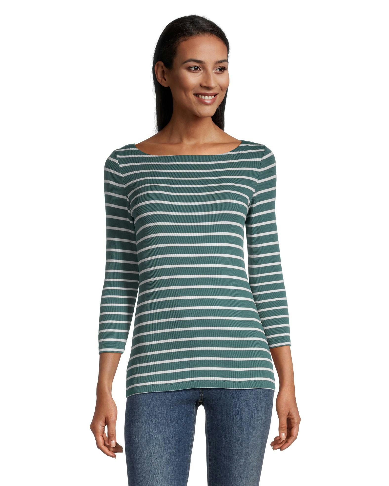 Denver Hayes Women's Fitted Three Quarter Sleeve Boatneck Shirt