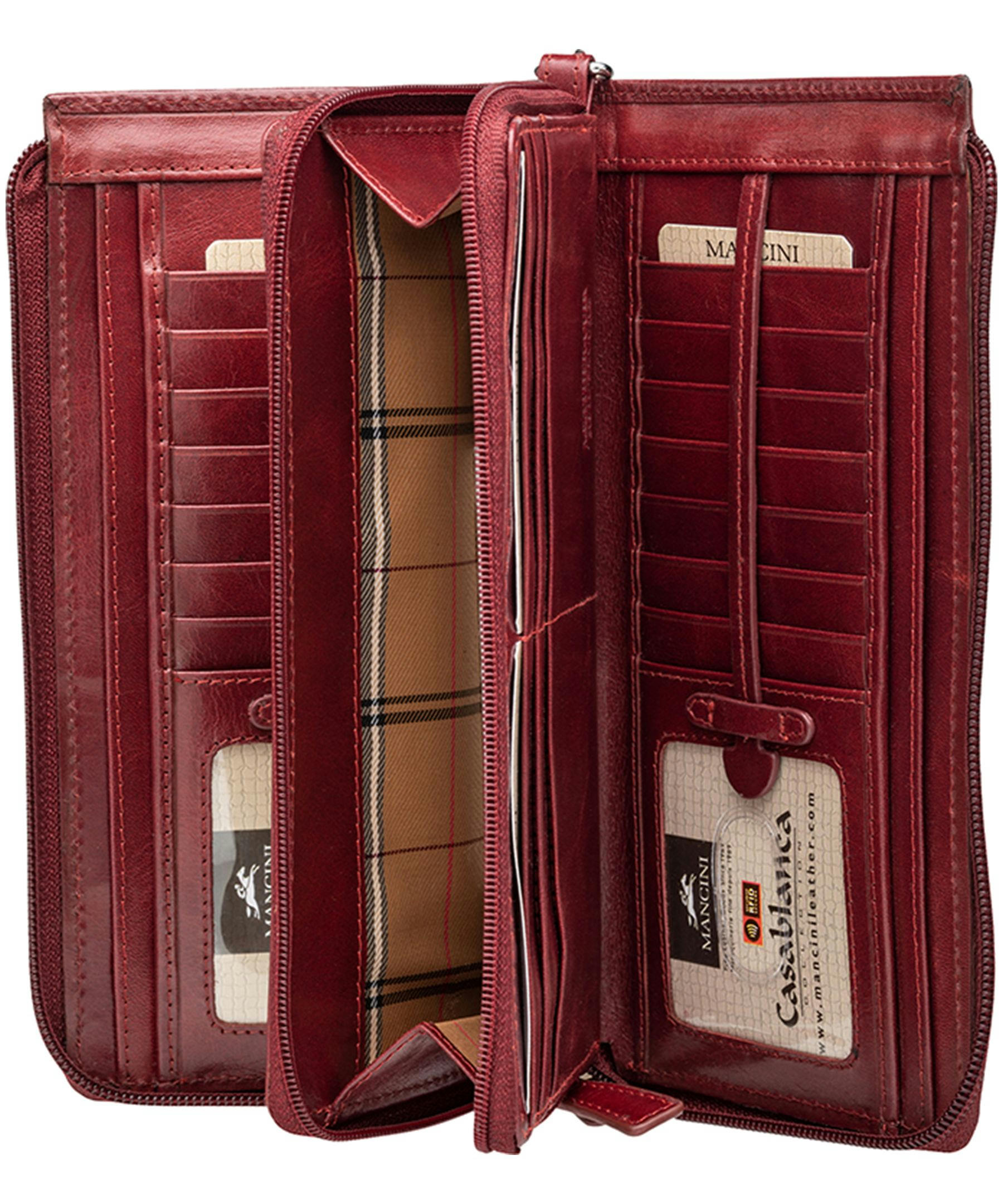 Mancini Leather Goods Women's Casablanca RFID Secure Trifold Wallet Red