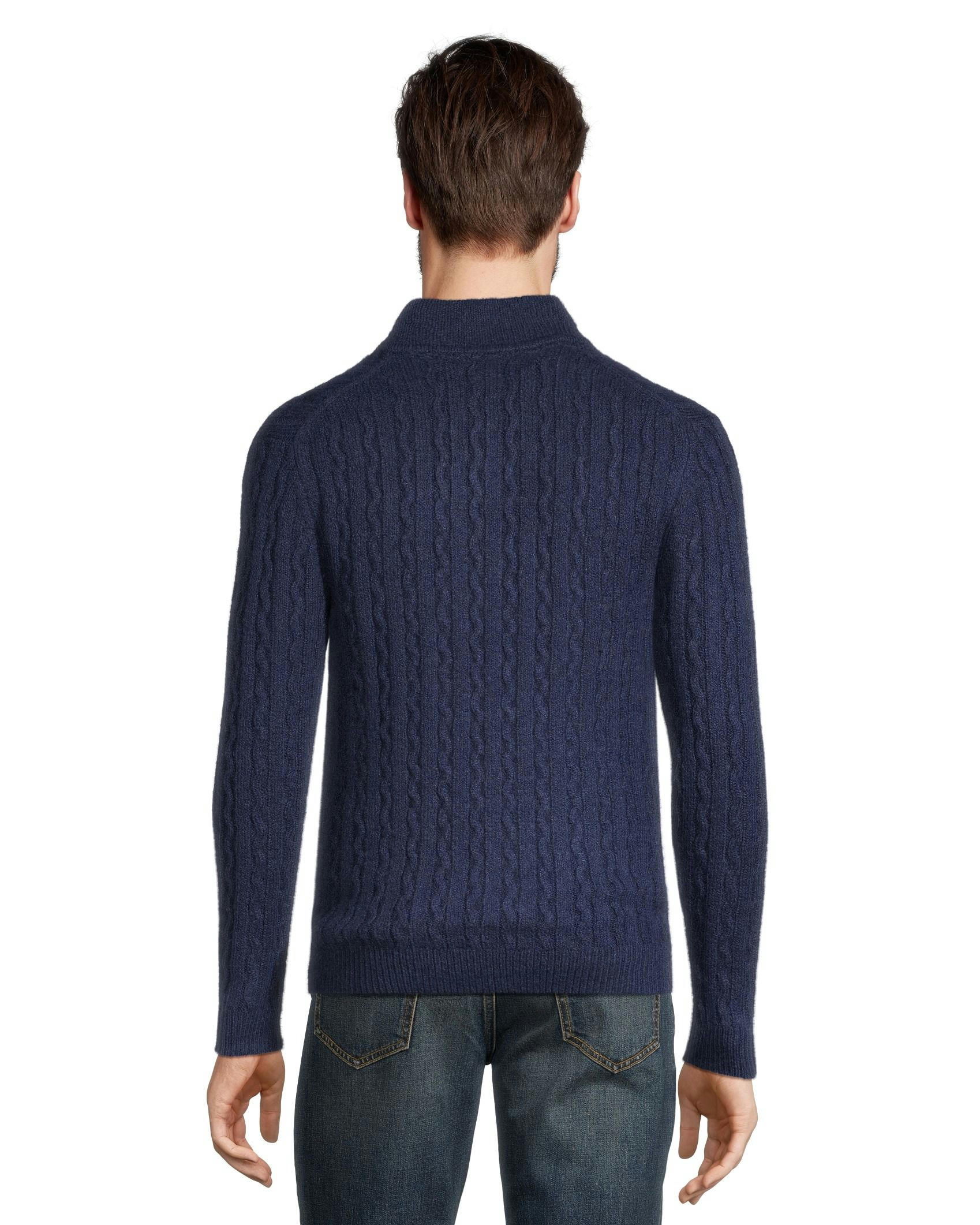 Denver Hayes Men's Cable Stitch Quarter Close Mock Neck Sweater