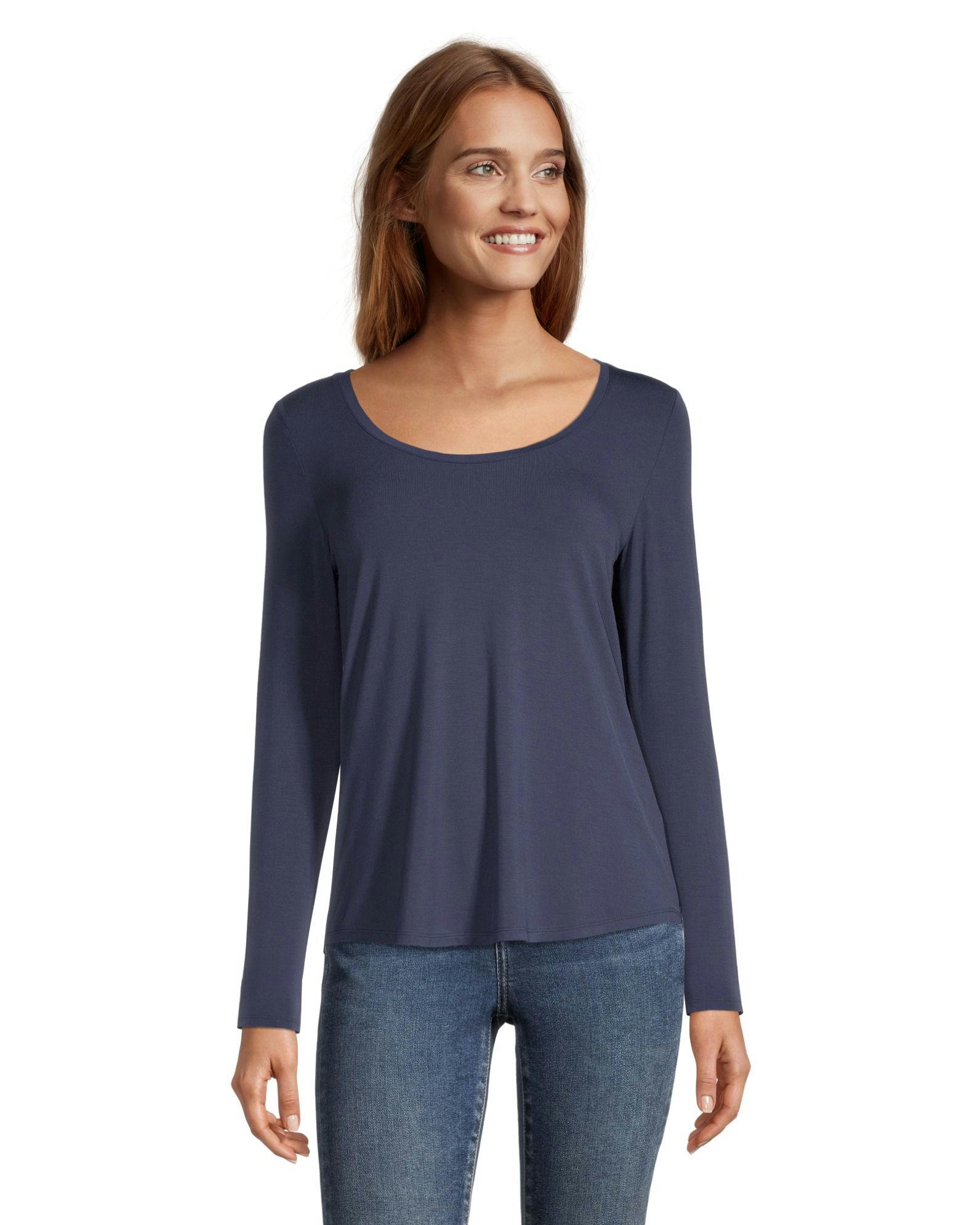 Denver Hayes Women's Long Sleeve Relaxed Fit Scoop Neck T Shirt