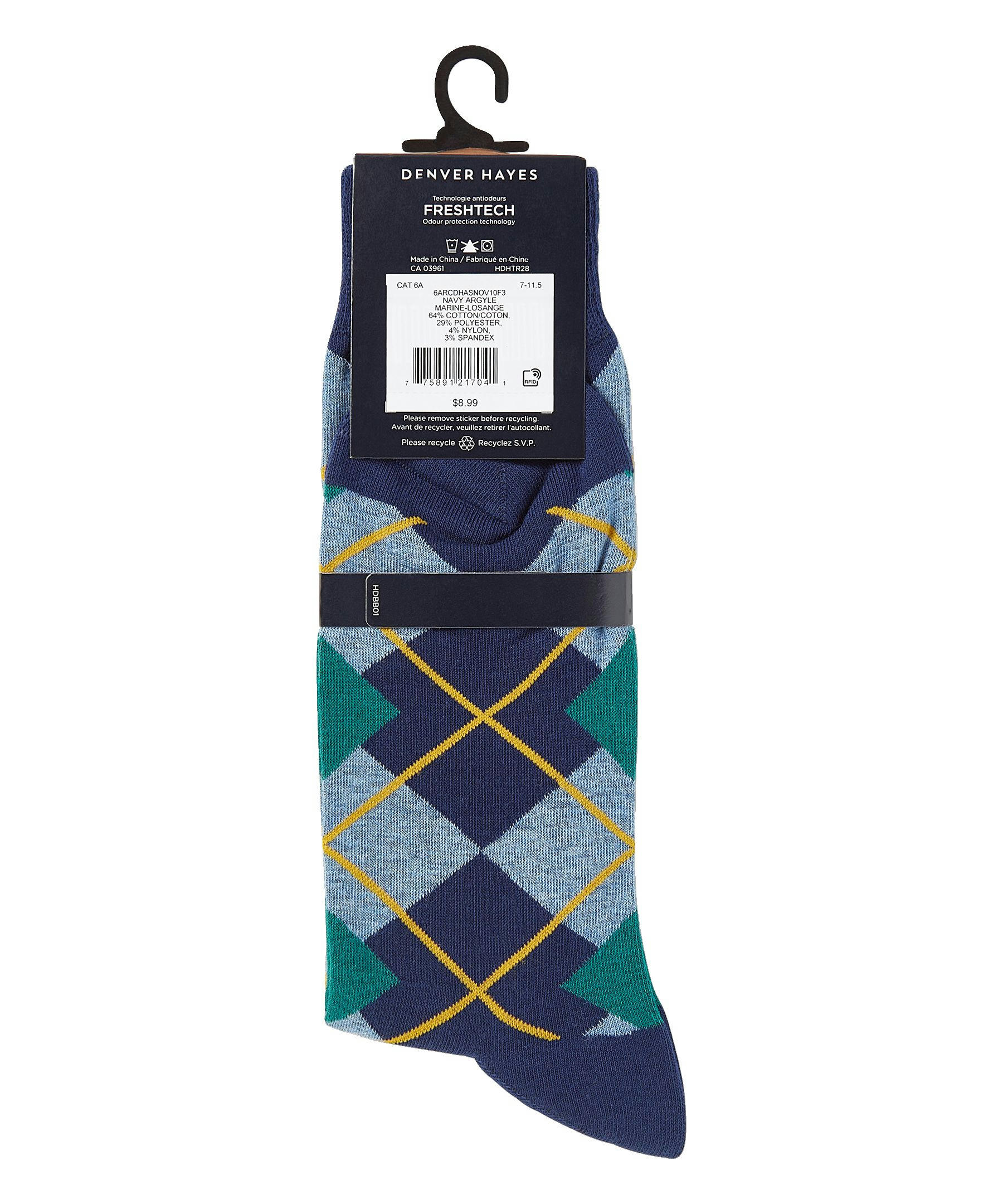 Denver Hayes Men's Novelty Geometric/Striped Crew Casual Sock