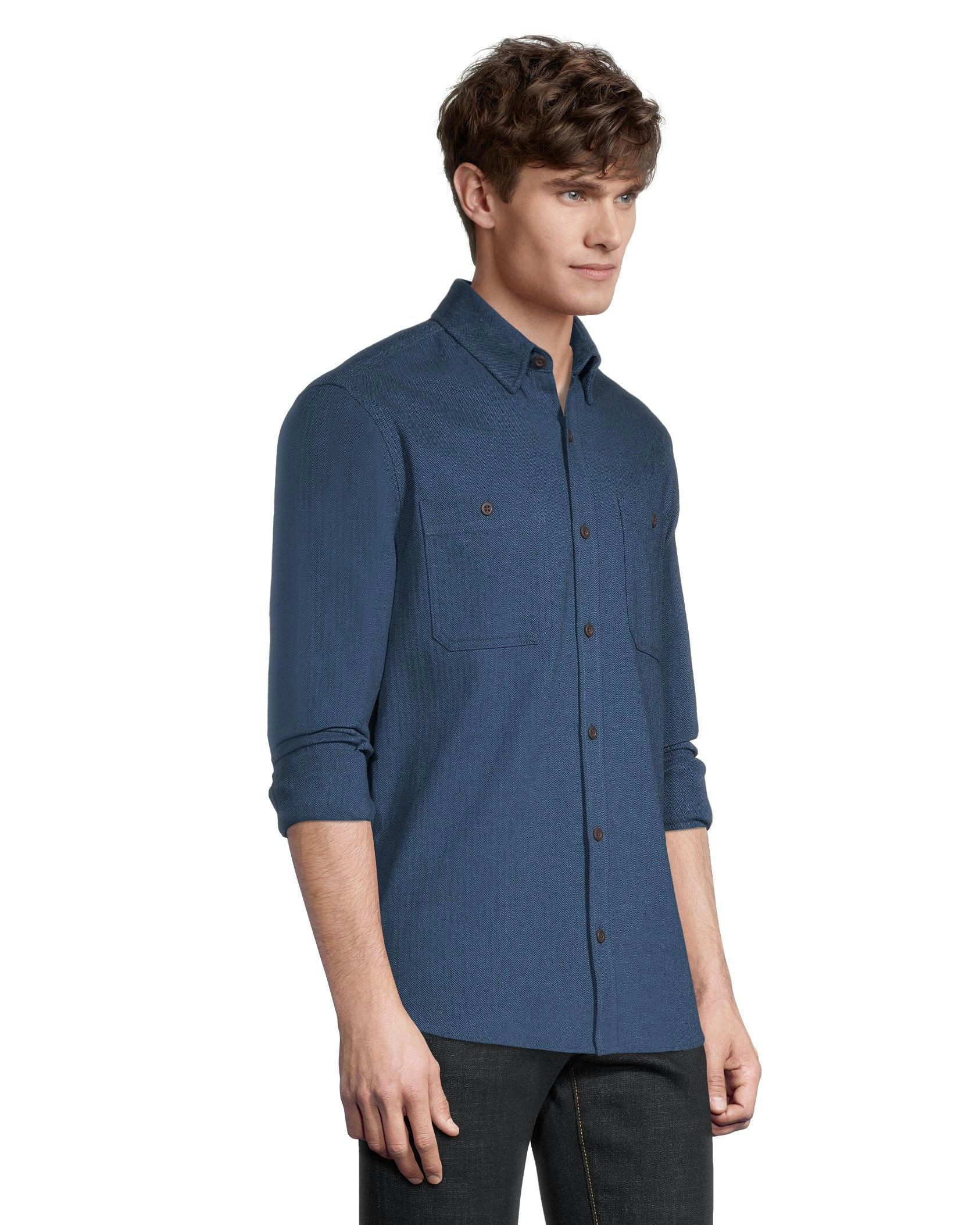 Denver Hayes Men's Premium Modern Fit Stretch Herringbone Shirt