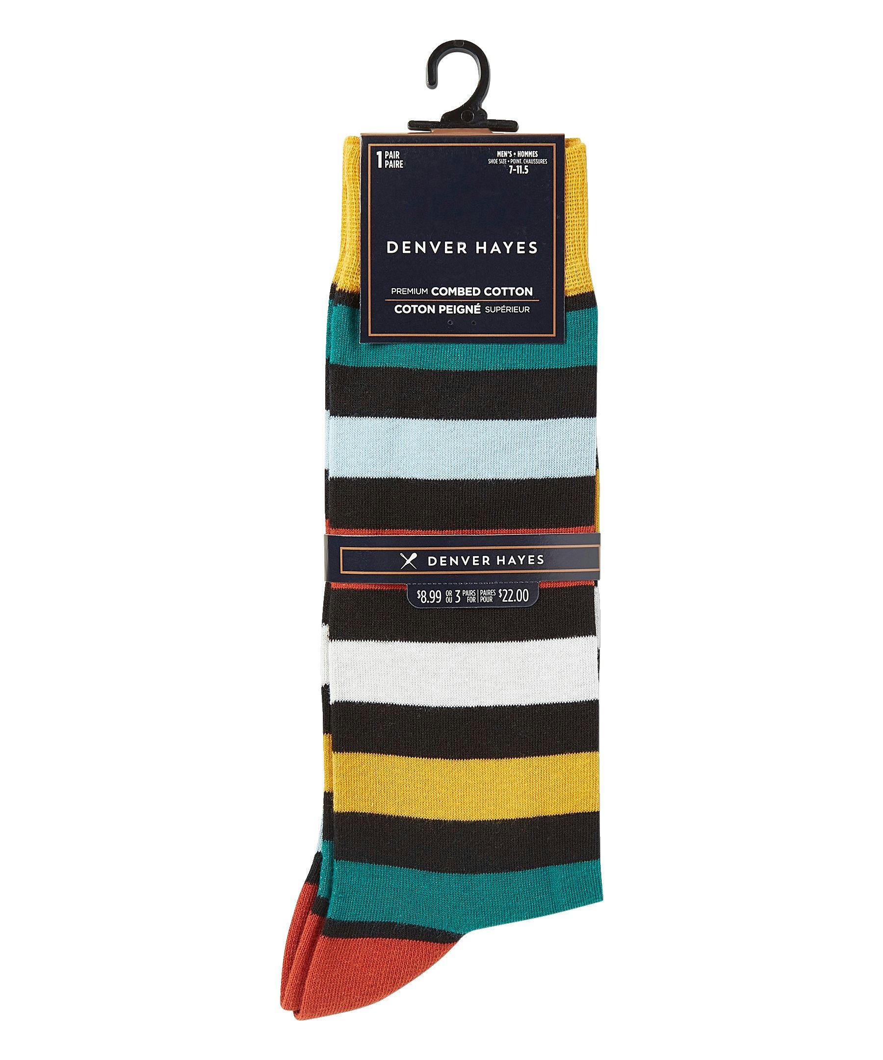 Denver Hayes Men's Novelty Geometric/Striped Crew Casual Sock