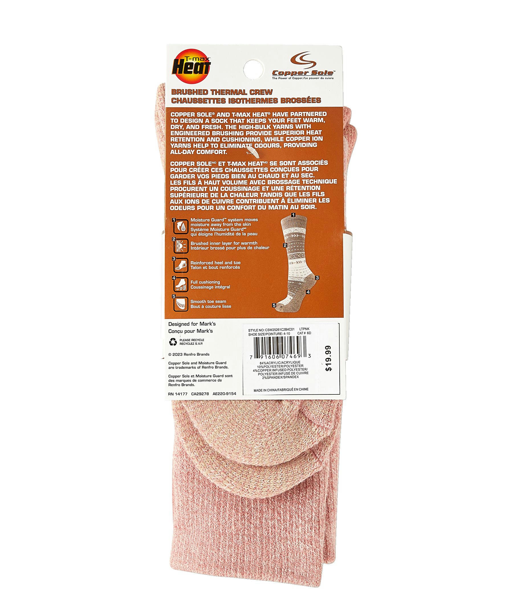 Copper Sole Women's 2 Pack TMAX Thermal Crew Socks