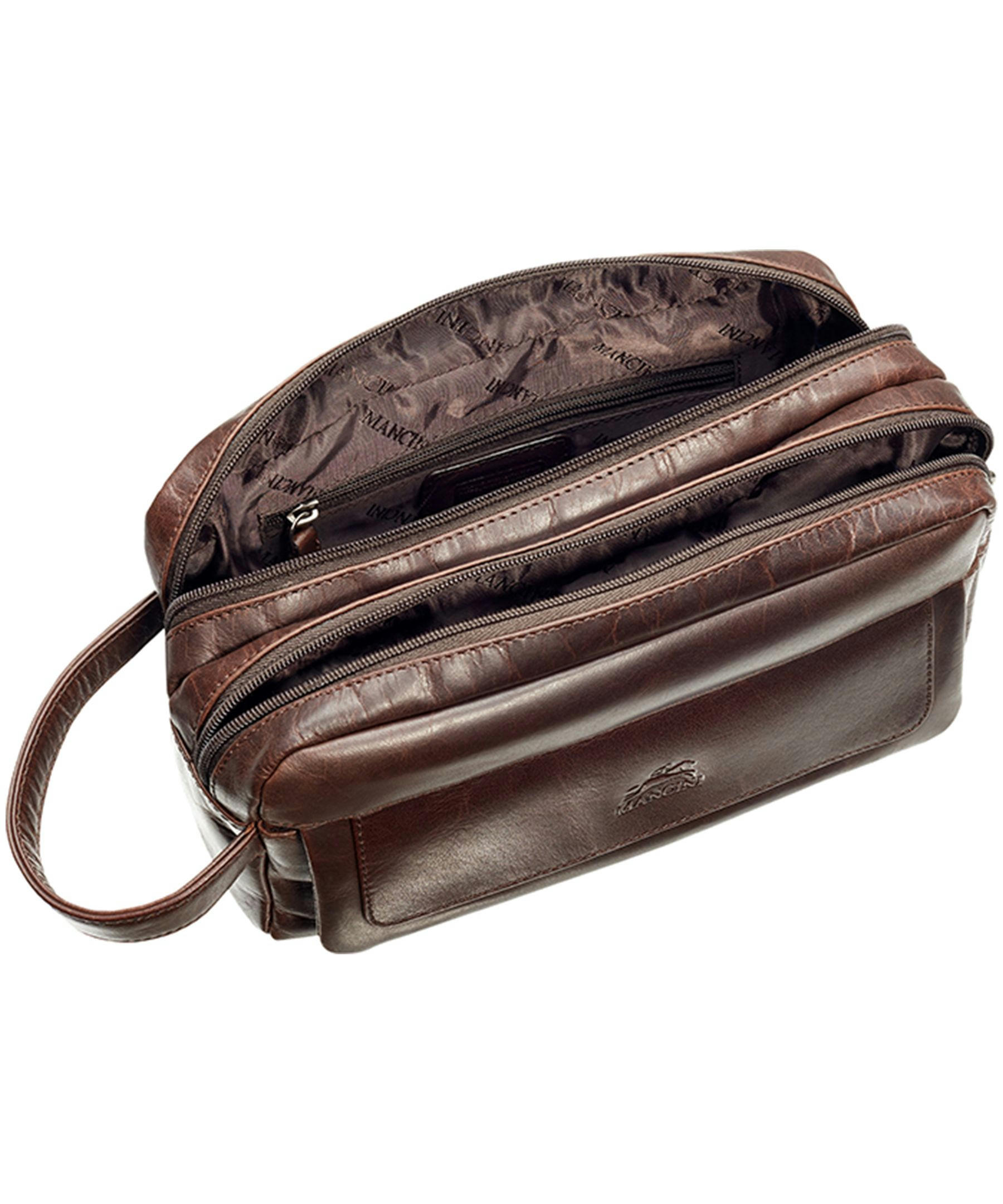 Mancini Leather Goods Men's Buffalo Double Zip Toiletry Kit Black