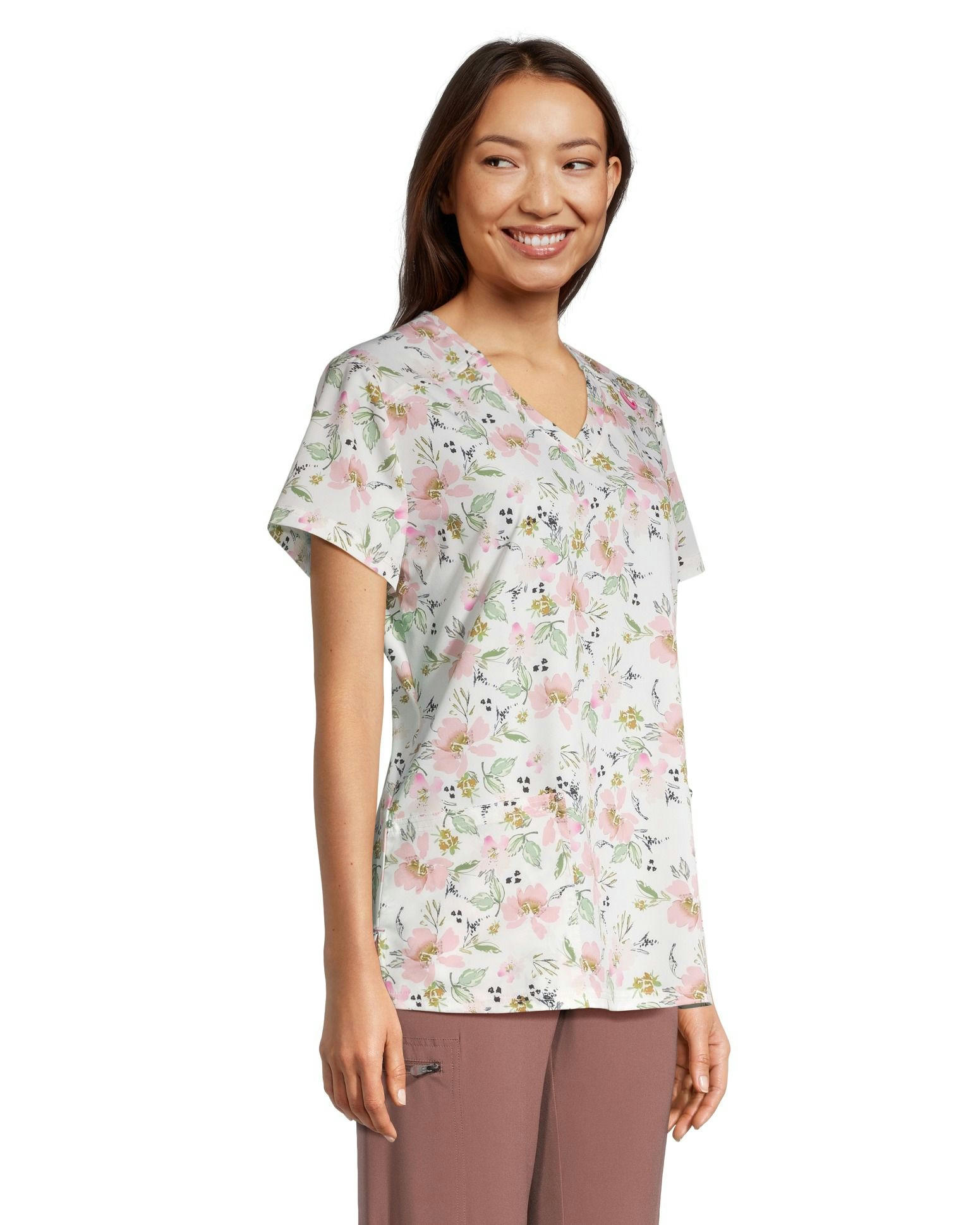 Scrubletics Women's V-Neck Print Scrub Top - Flower Bud