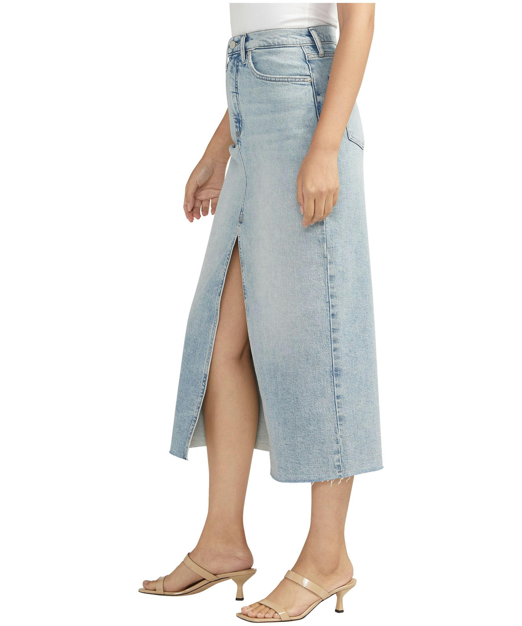 Silver Women's Low Stretch Denim Midi Skirt