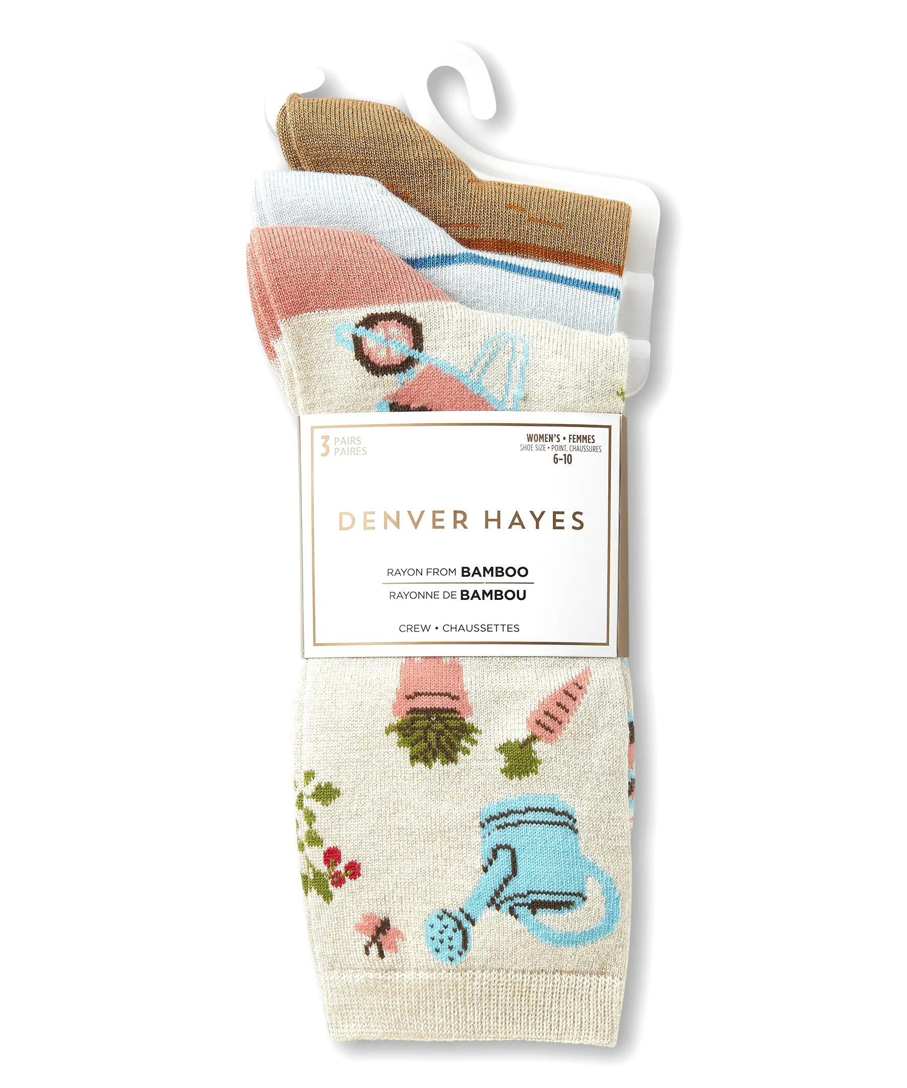 Denver Hayes Women'sCrew Cut Socks, 3 Pack